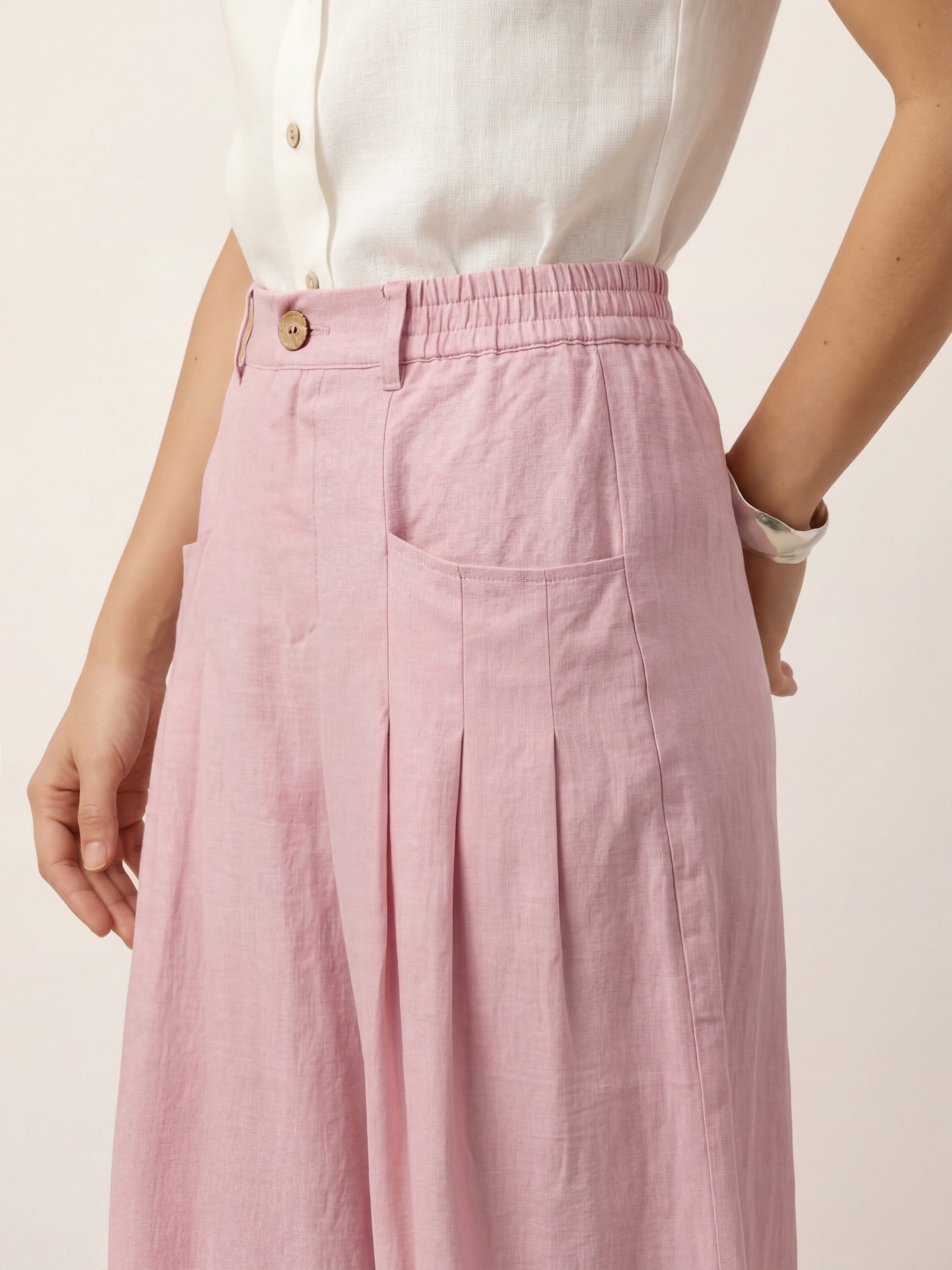 100% Linen Sculpted Pleat Elasticated Back Relaxed Pants VERIDIANA DestGlow