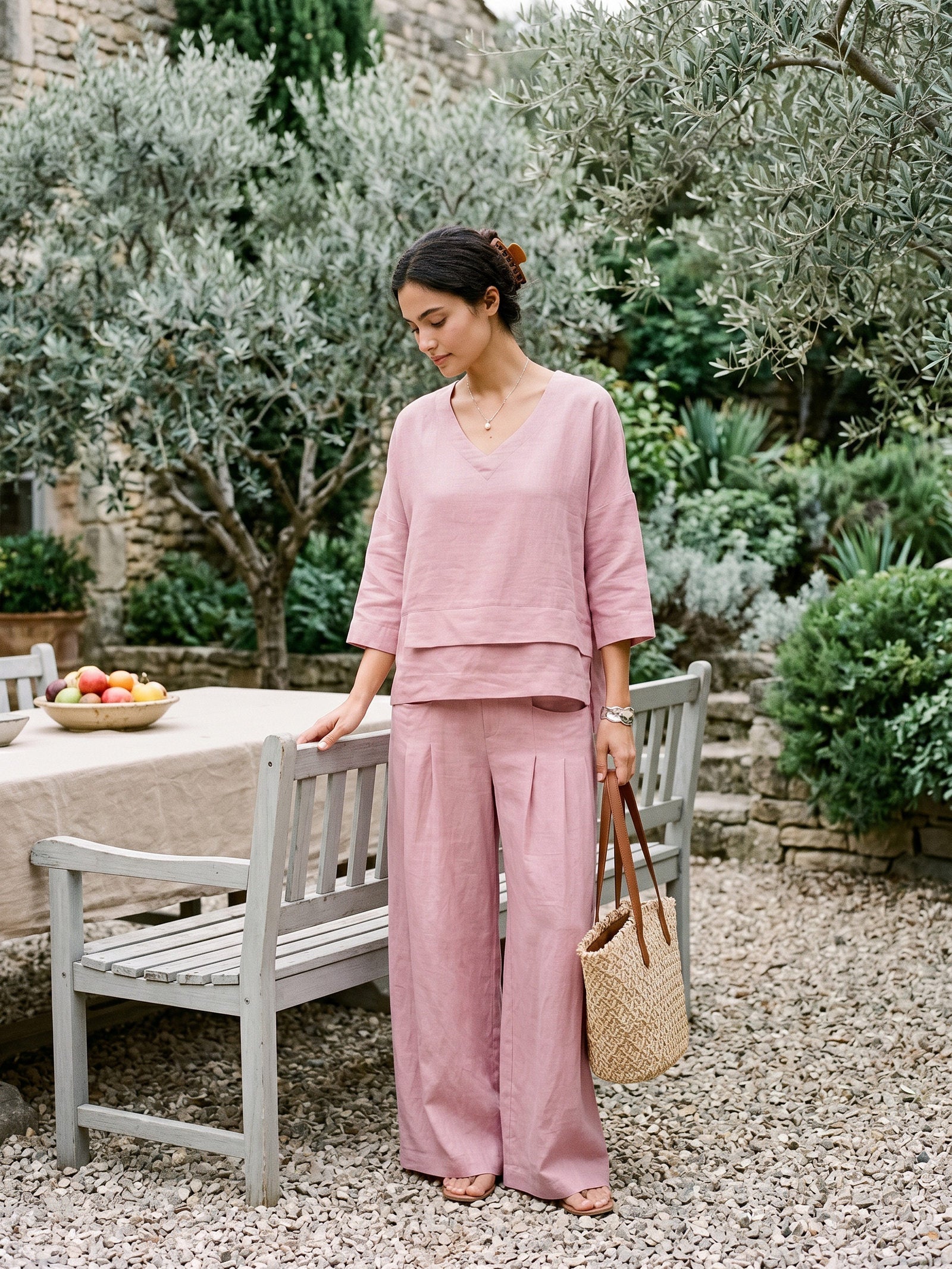 100% Linen Sculpted Pleat Elasticated Back Relaxed Pants VERIDIANA DestGlow
