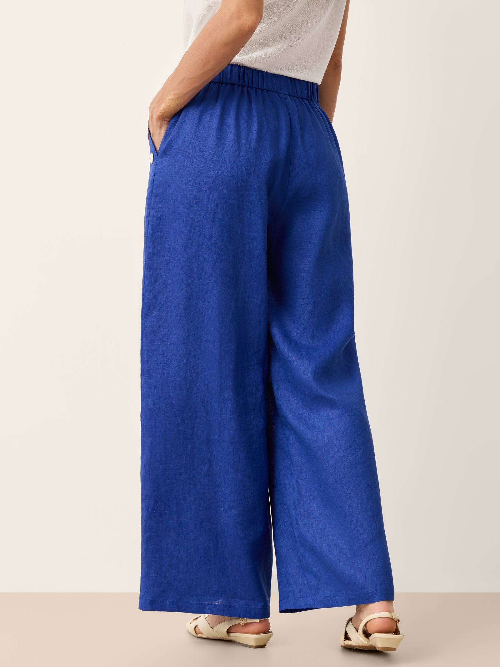 100% Linen Shell Button Elasticated Back Wide-Leg Pants IONE DestGlow