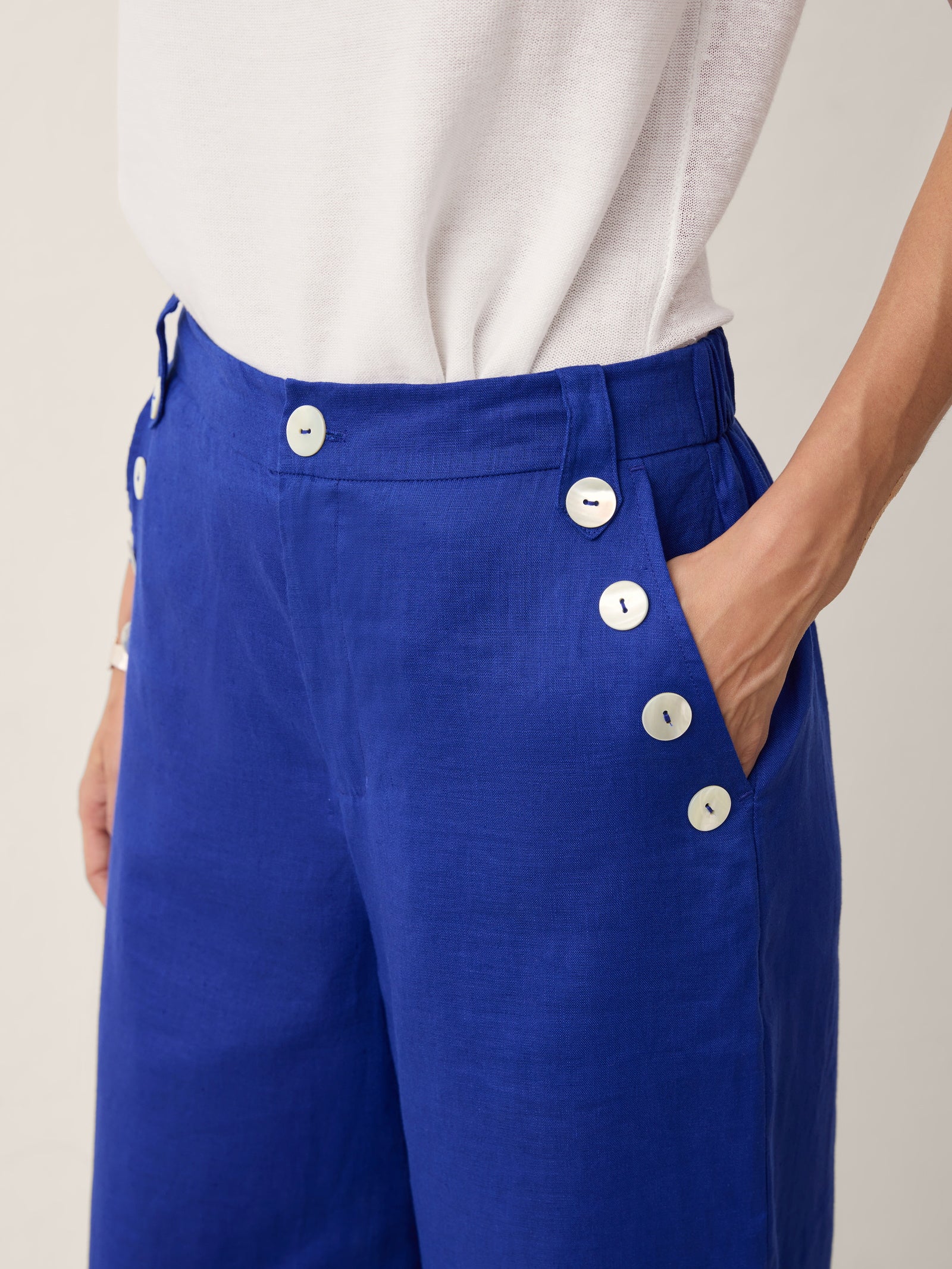 100% Linen Shell Button Elasticated Back Wide-Leg Pants IONE DestGlow