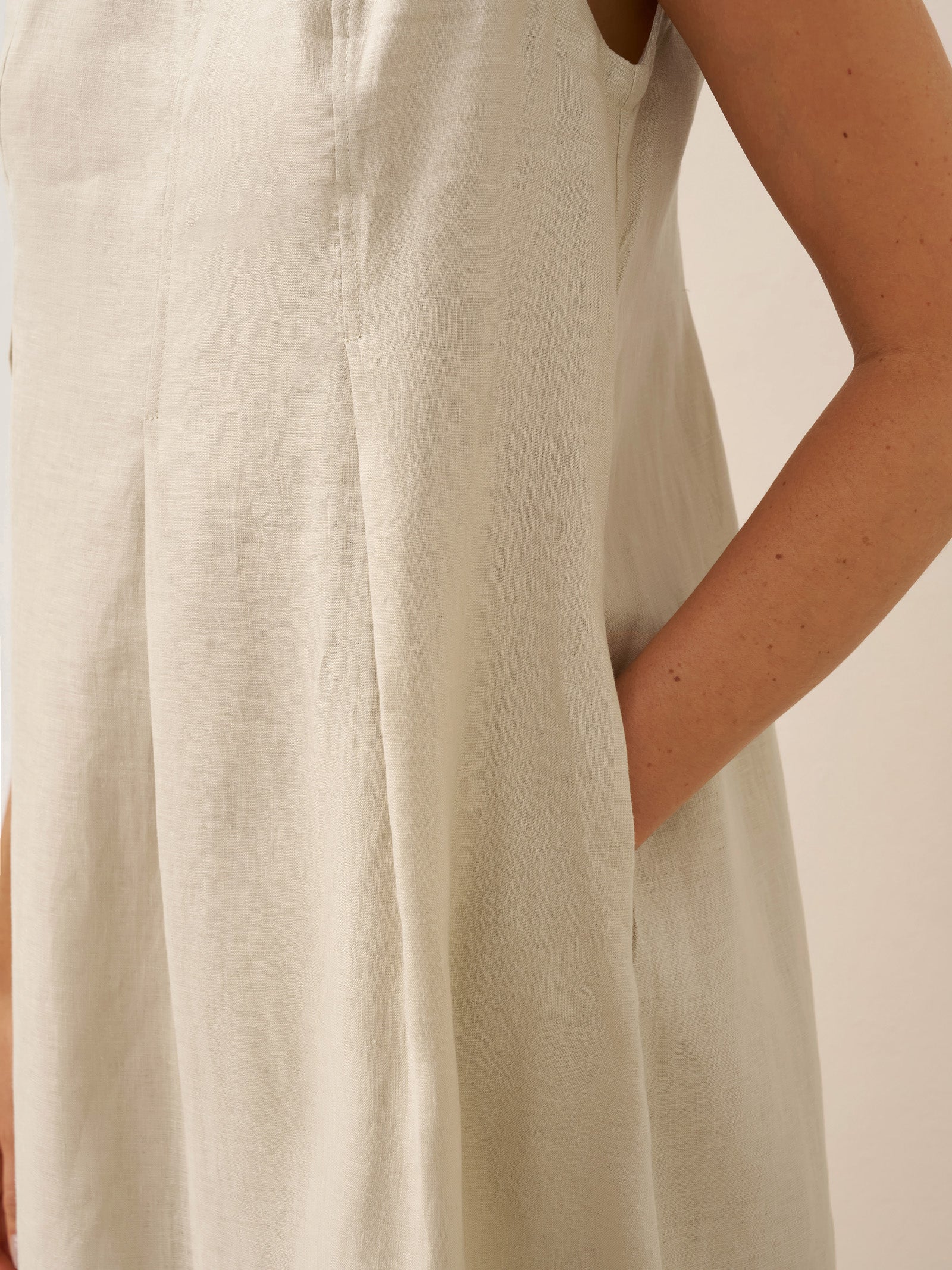 100% Linen Sleeveless Shoulder Button Midi Dress FREYA by LINTICO