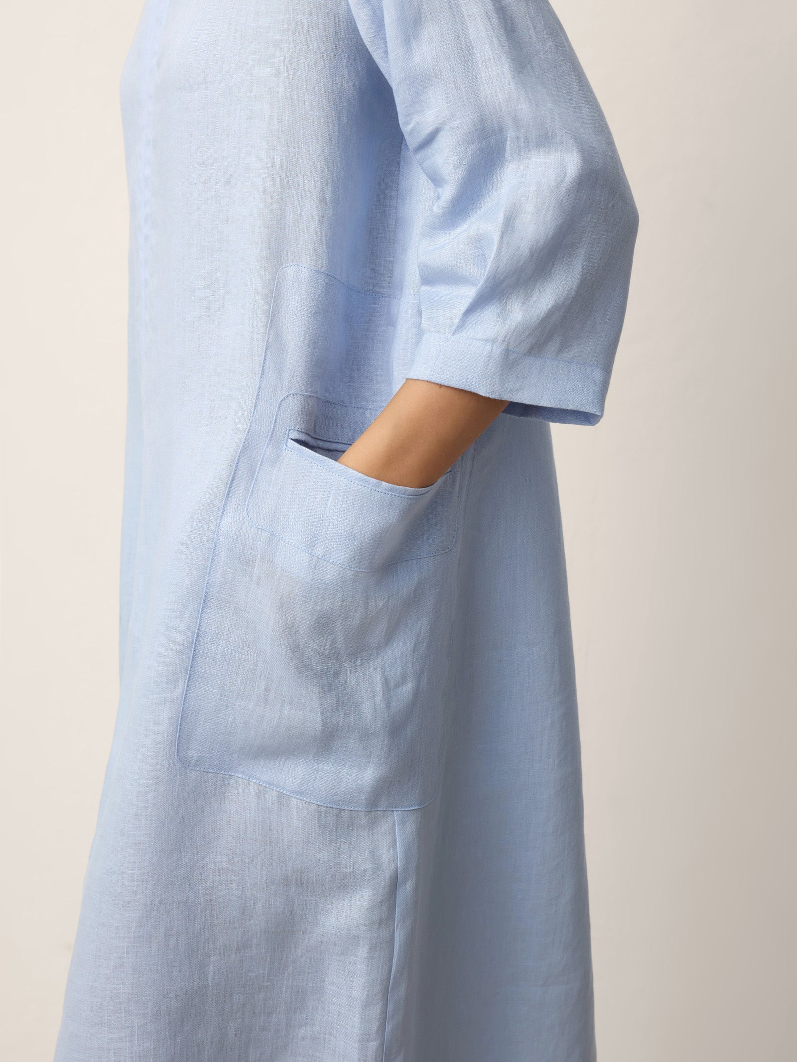 100% Linen Split-Neck Patch-Pocket Mini Dress KALINA by LINTICO