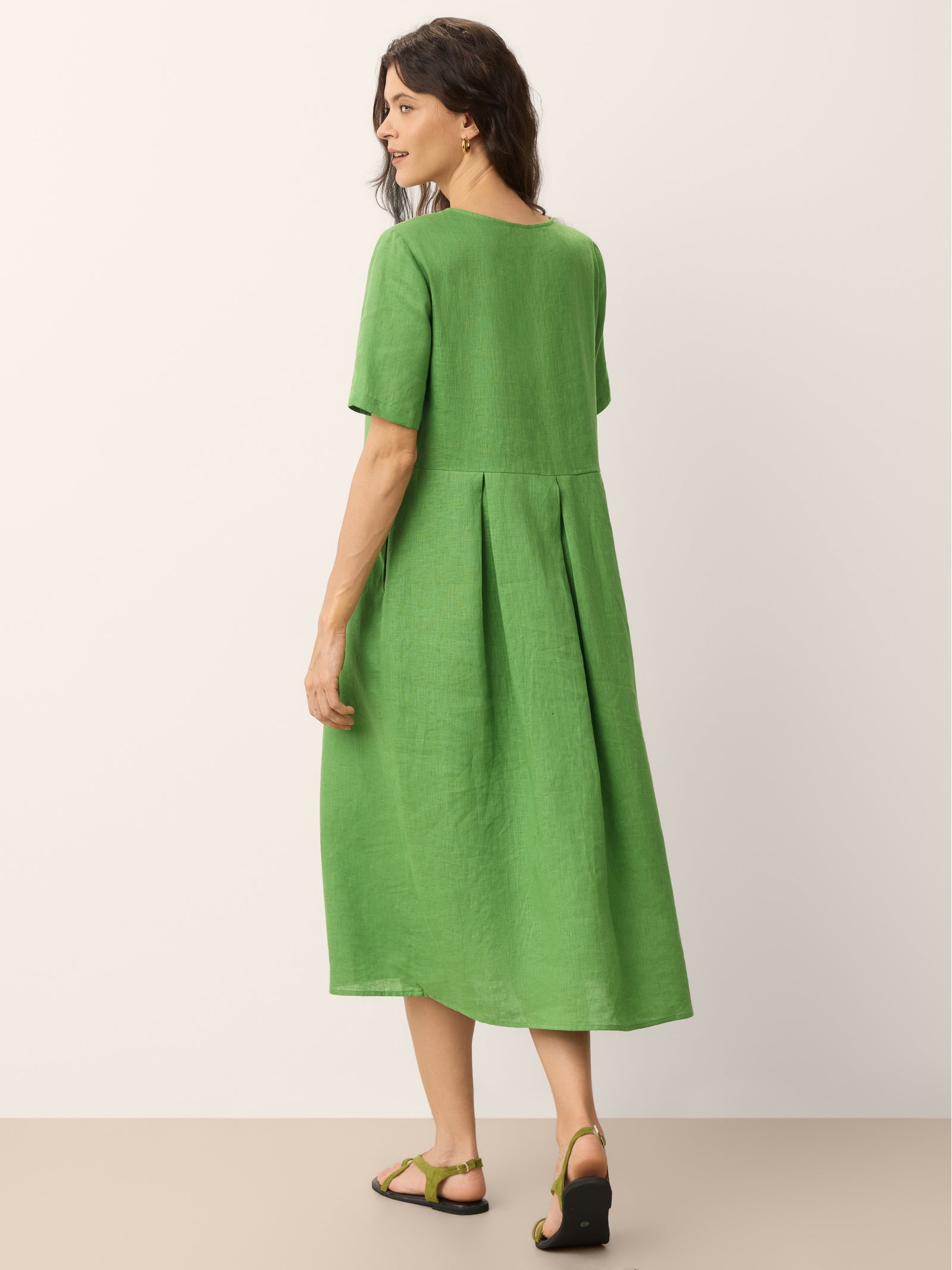 100% Linen Split Neck Button Detail Midi Dress SERAPHINE DestGlow