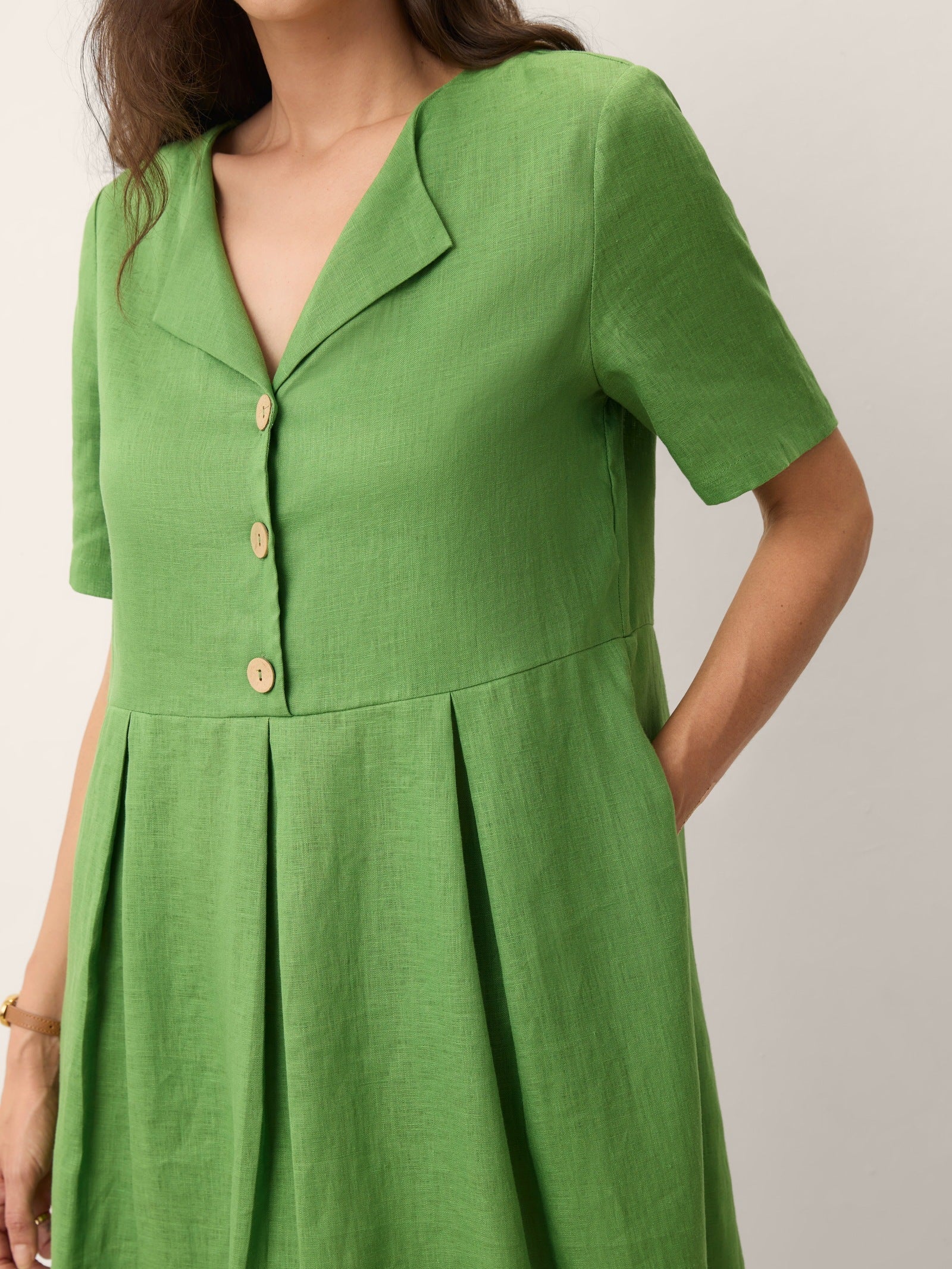 100% Linen Split Neck Button Detail Midi Dress SERAPHINE DestGlow