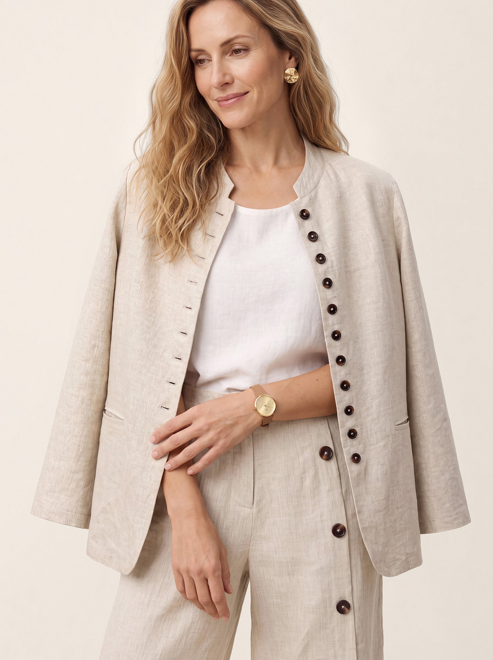 100% Linen Stand Collar Princess Seam Jacket ALIDA DestGlow
