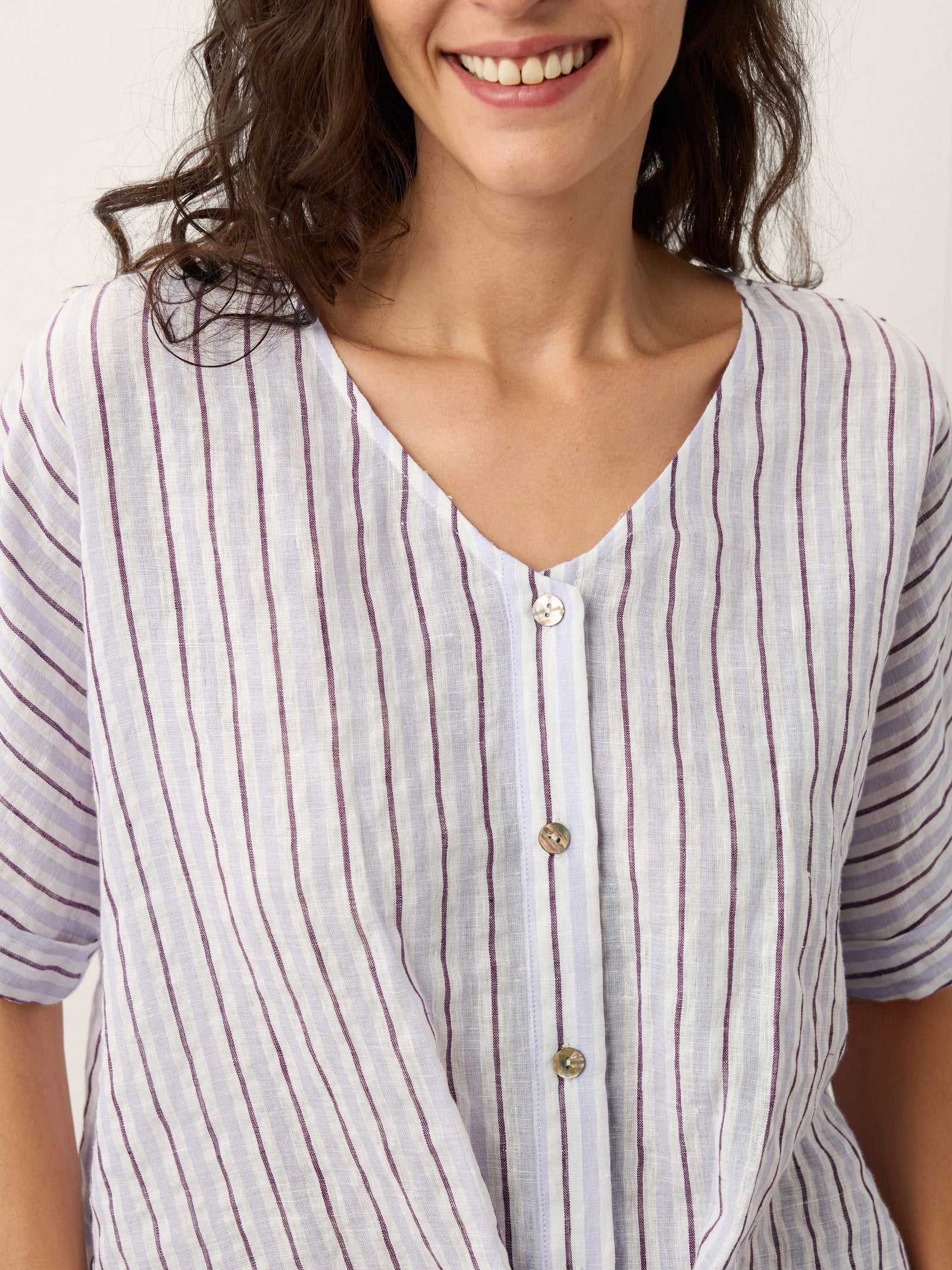 100% Linen Striped Surplice Cocoon Top CATHERINE DestGlow