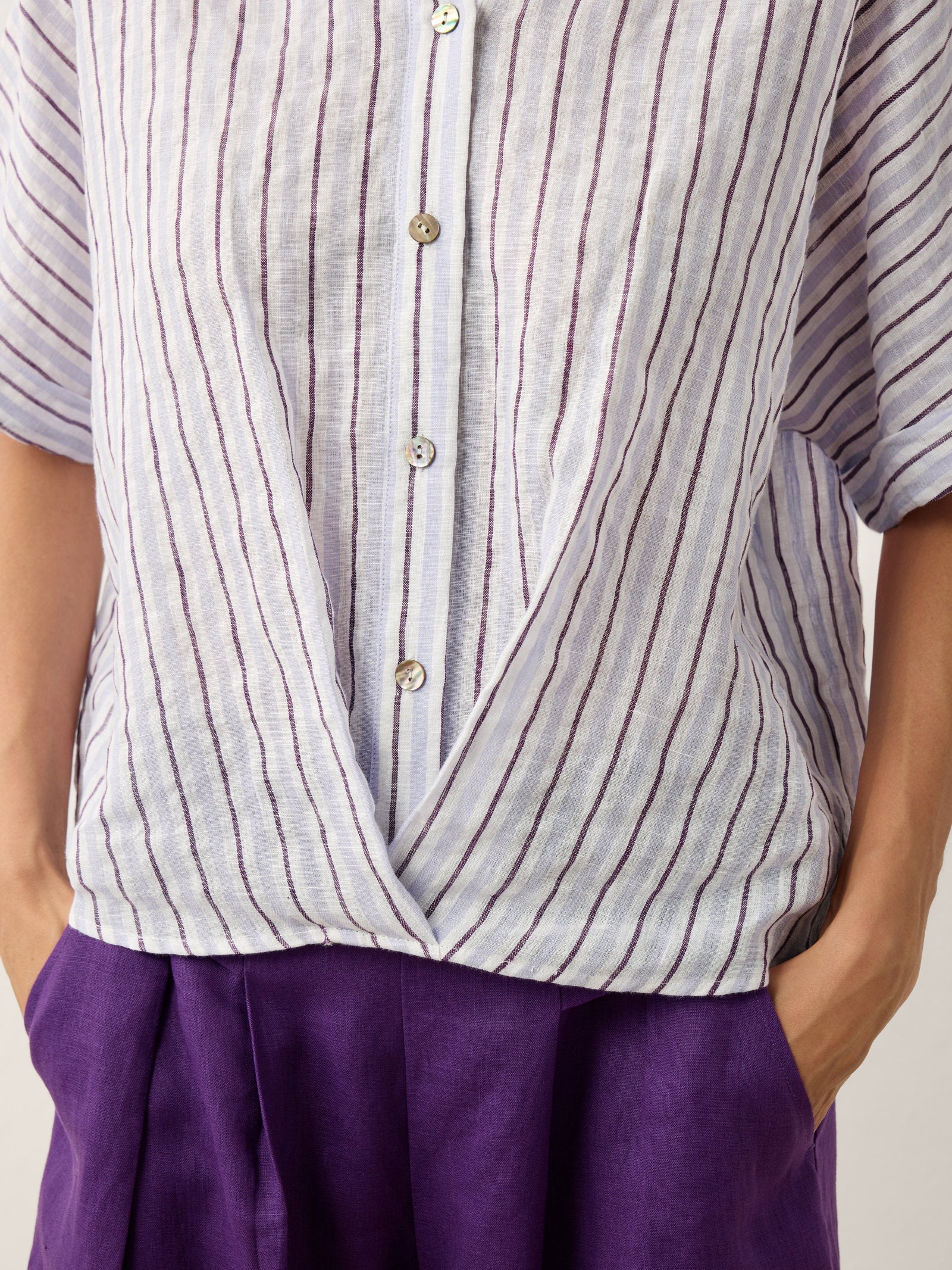 100% Linen Striped Surplice Cocoon Top CATHERINE DestGlow