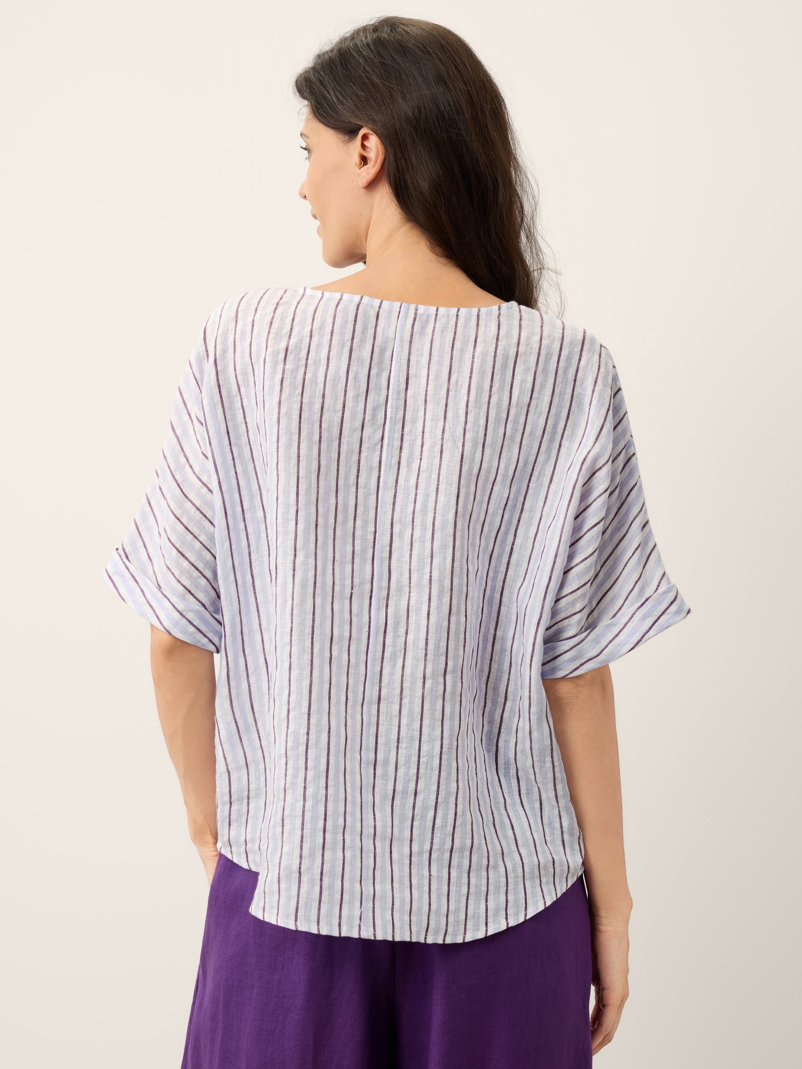 100% Linen Striped Surplice Cocoon Top CATHERINE DestGlow