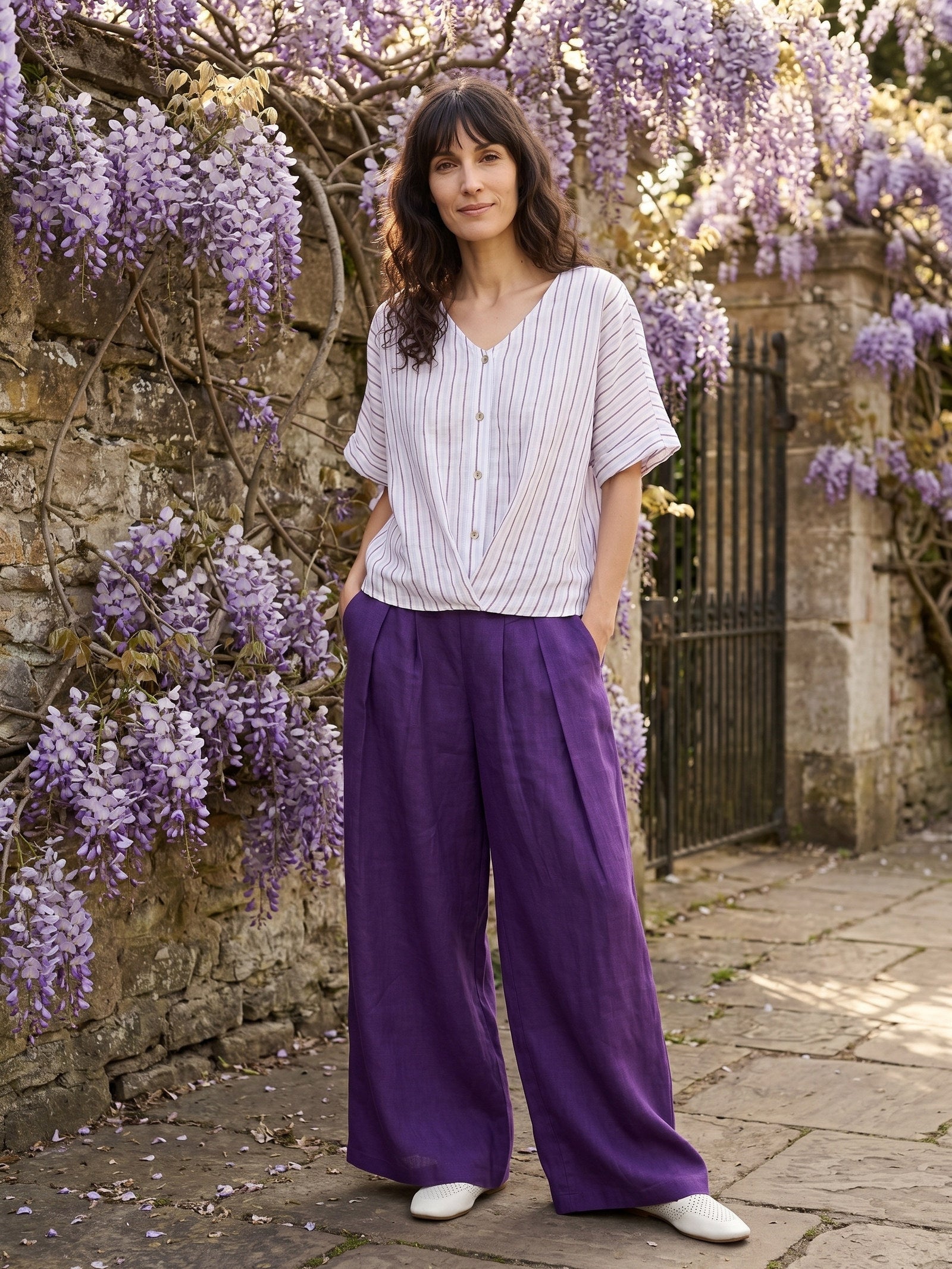 100% Linen Striped Surplice Cocoon Top CATHERINE DestGlow