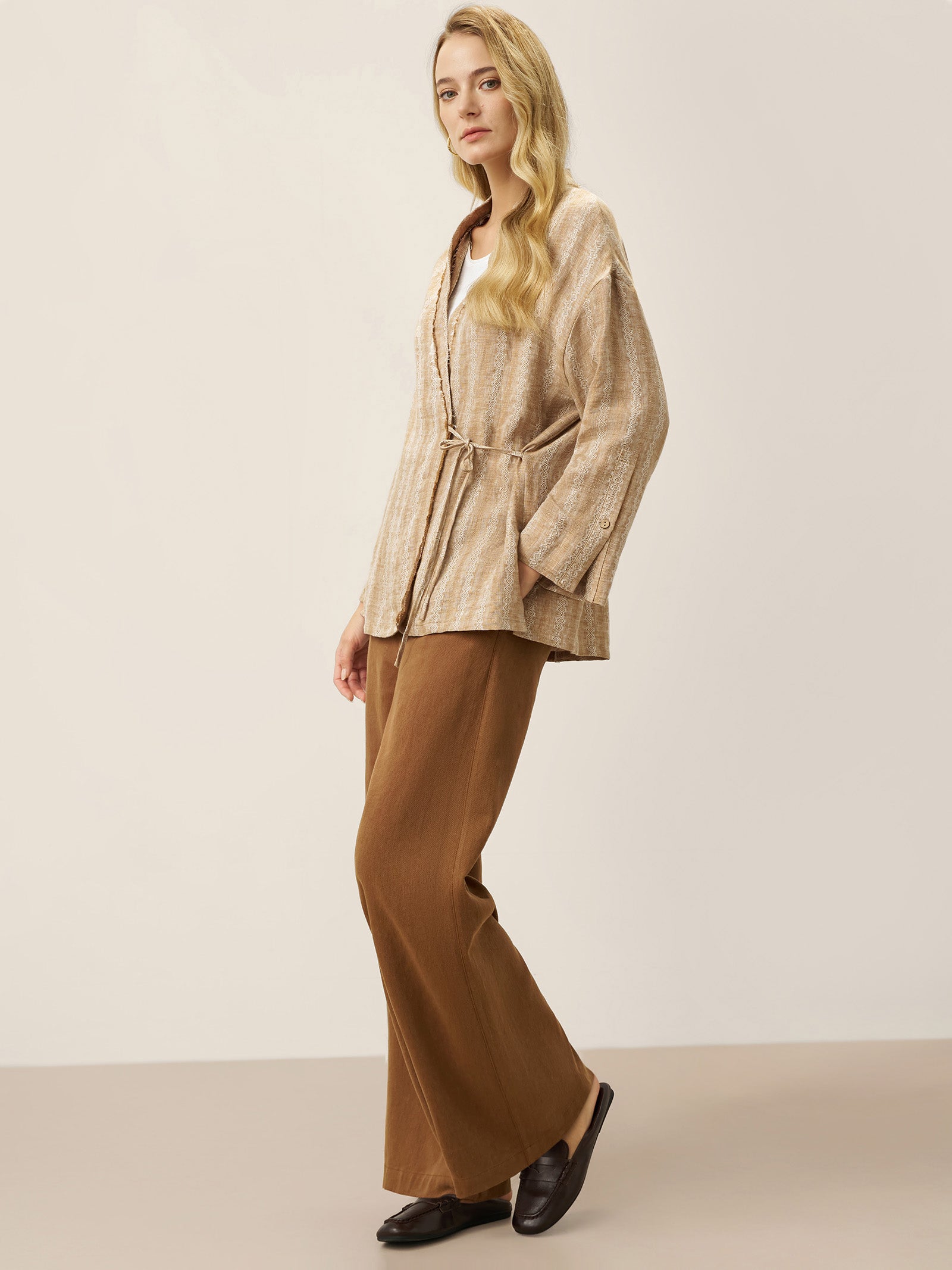 100% Linen Striped Wrap Jacket GENESIS by LINTICO