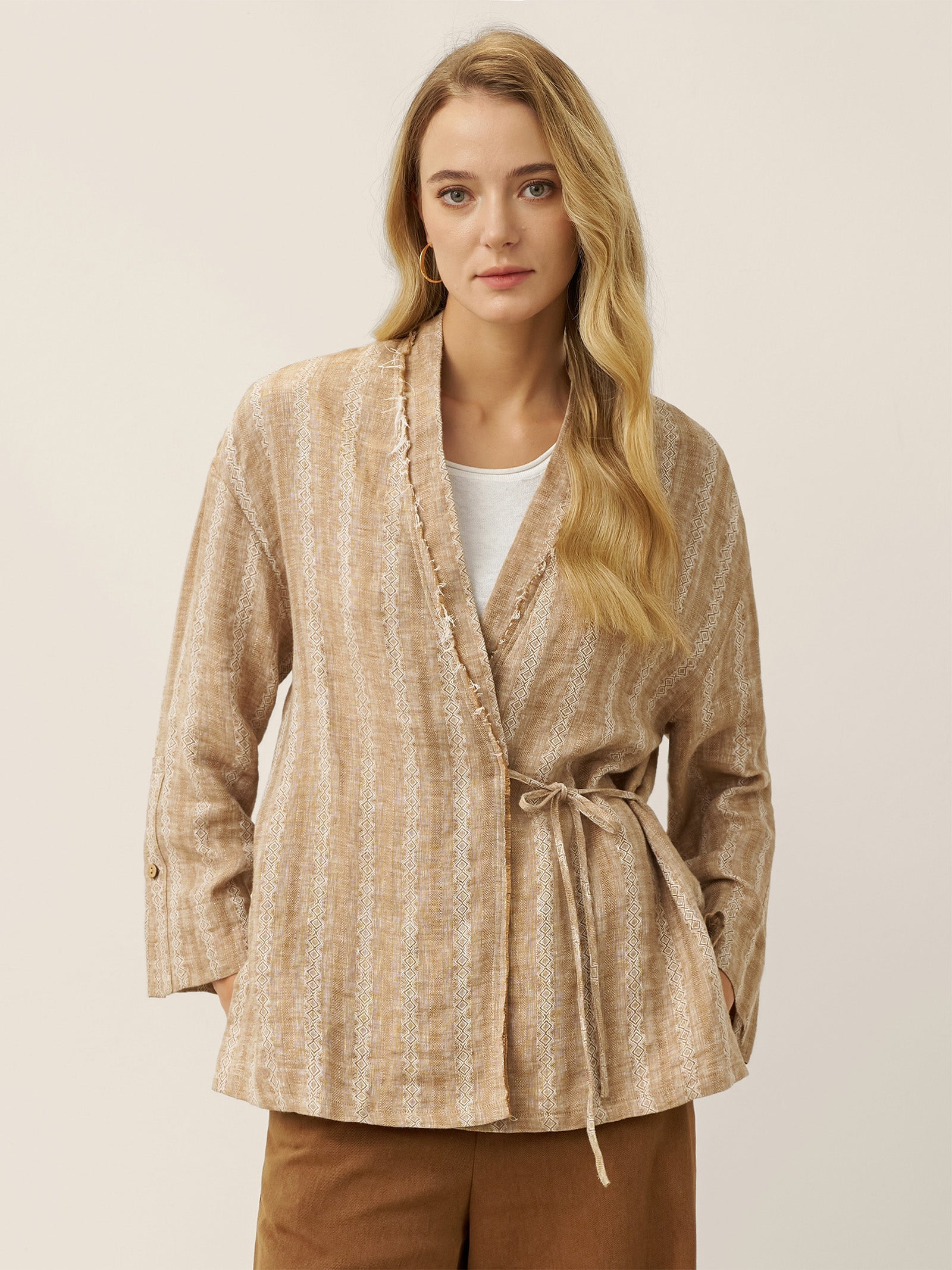 100% Linen Striped Wrap Jacket GENESIS by LINTICO