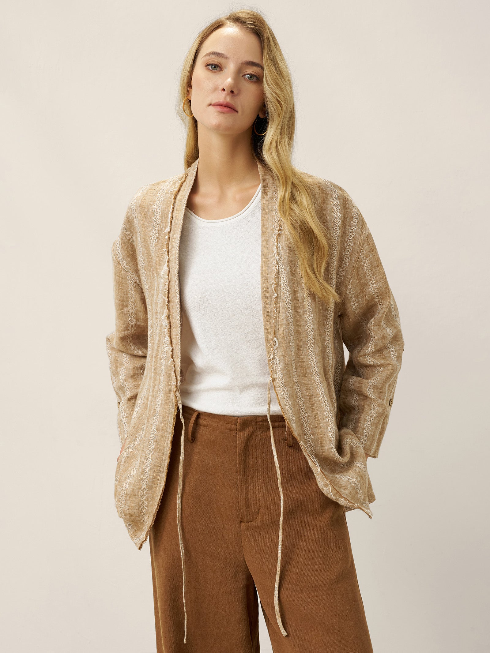 100% Linen Striped Wrap Jacket GENESIS by LINTICO