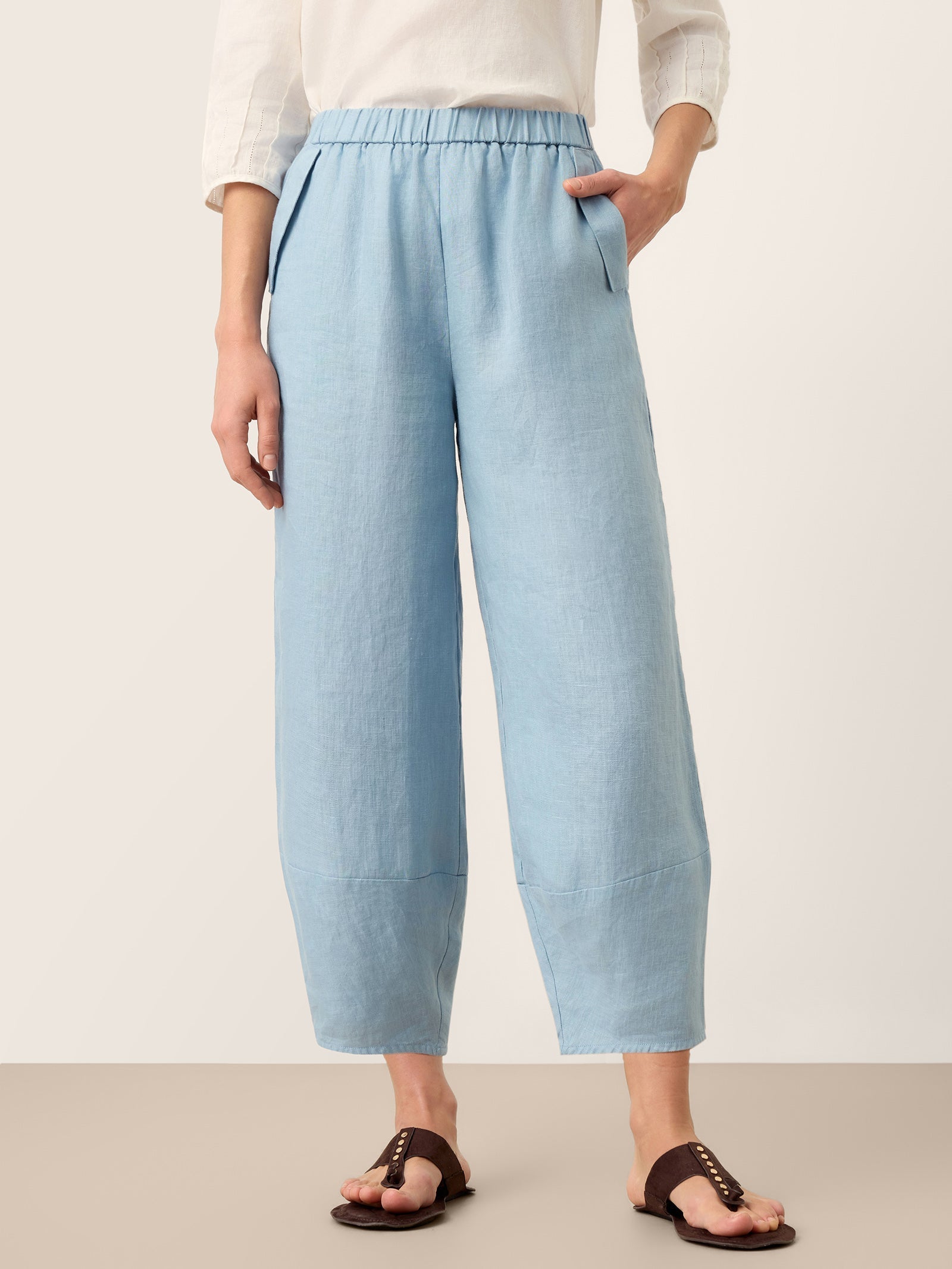 100% Linen Tapered Cropped Pull-On Trousers LORETTA DestGlow