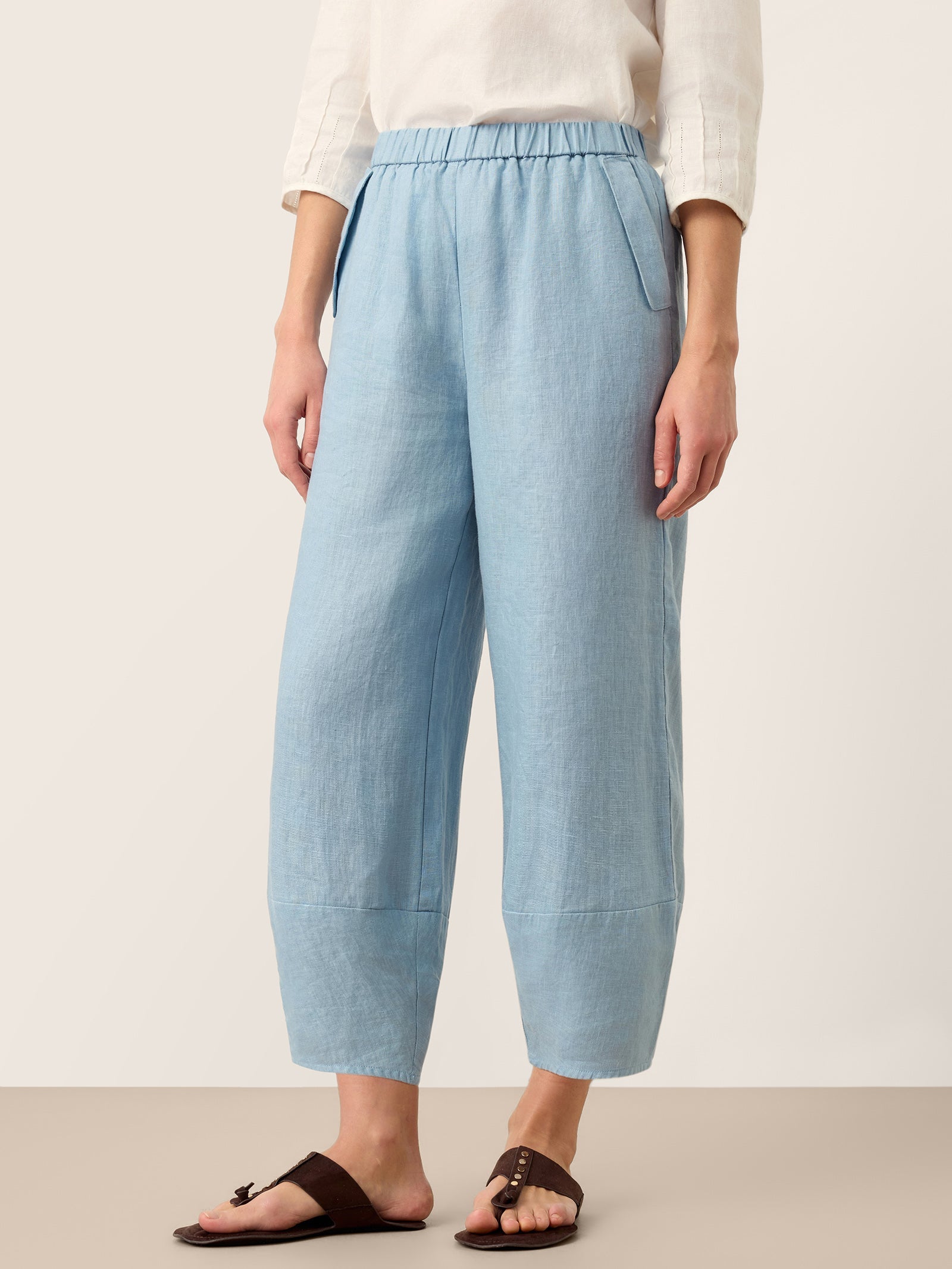 100% Linen Tapered Cropped Pull-On Trousers LORETTA DestGlow