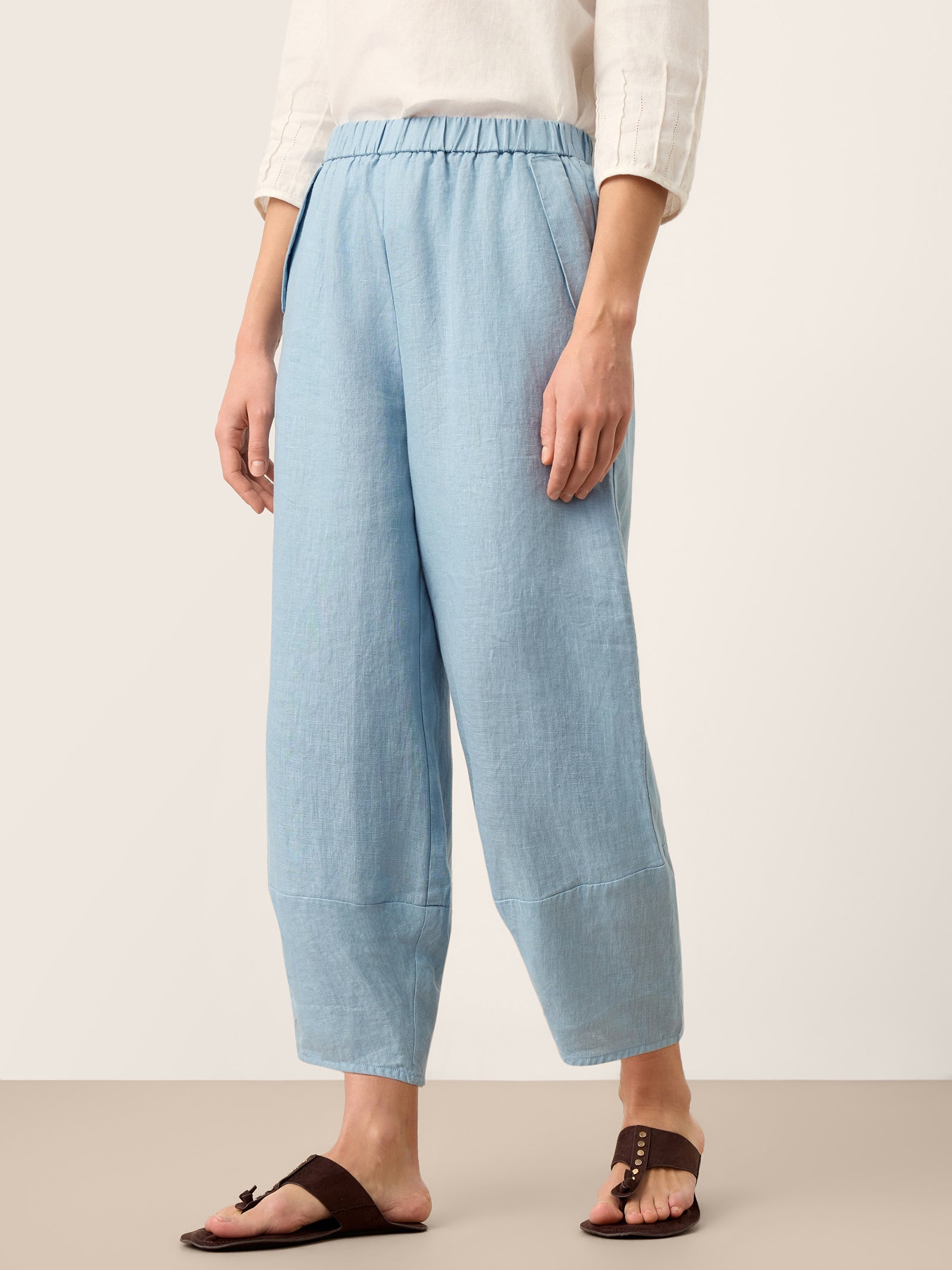 100% Linen Tapered Cropped Pull-On Trousers LORETTA DestGlow