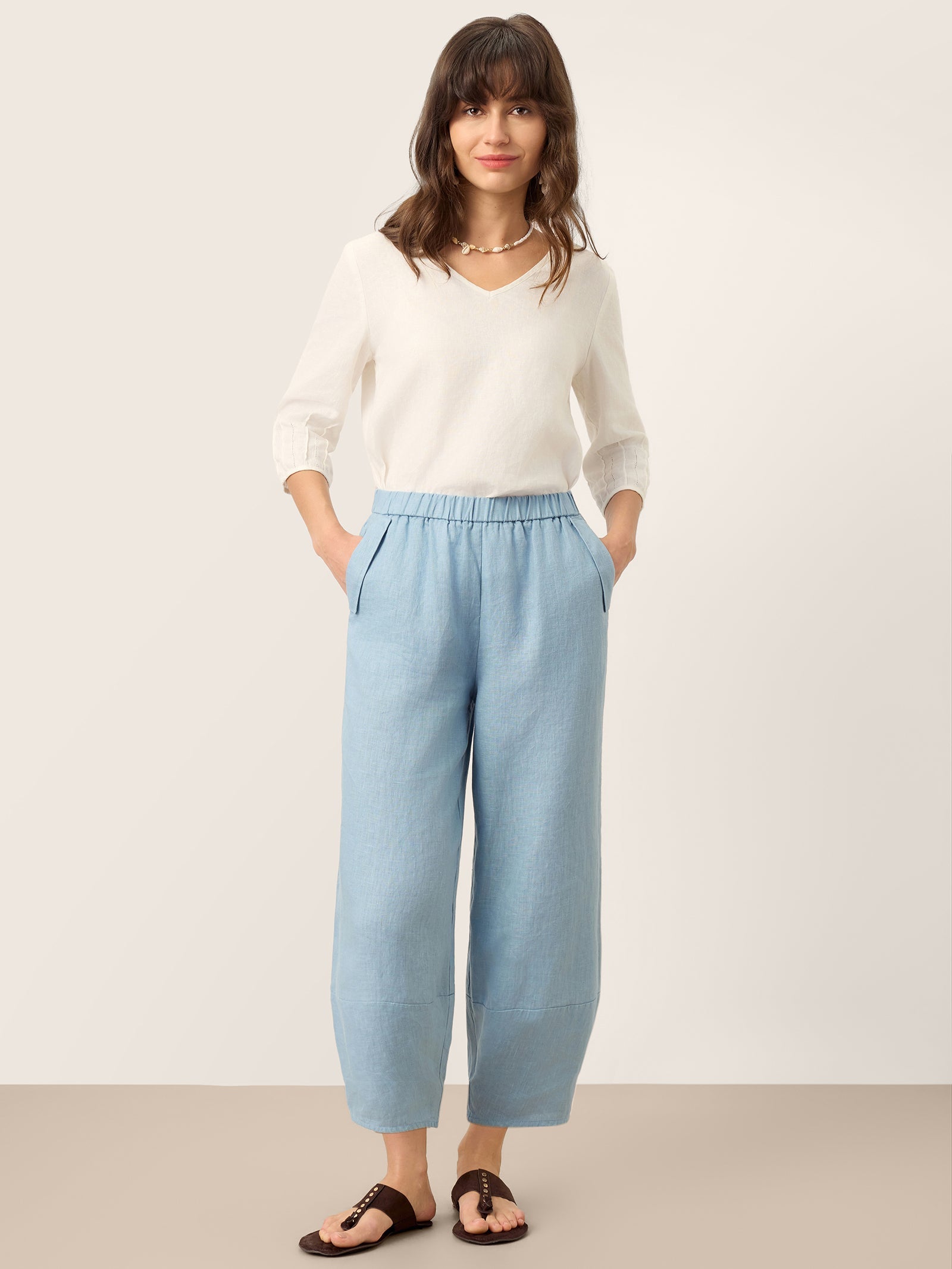 100% Linen Tapered Cropped Pull-On Trousers LORETTA DestGlow