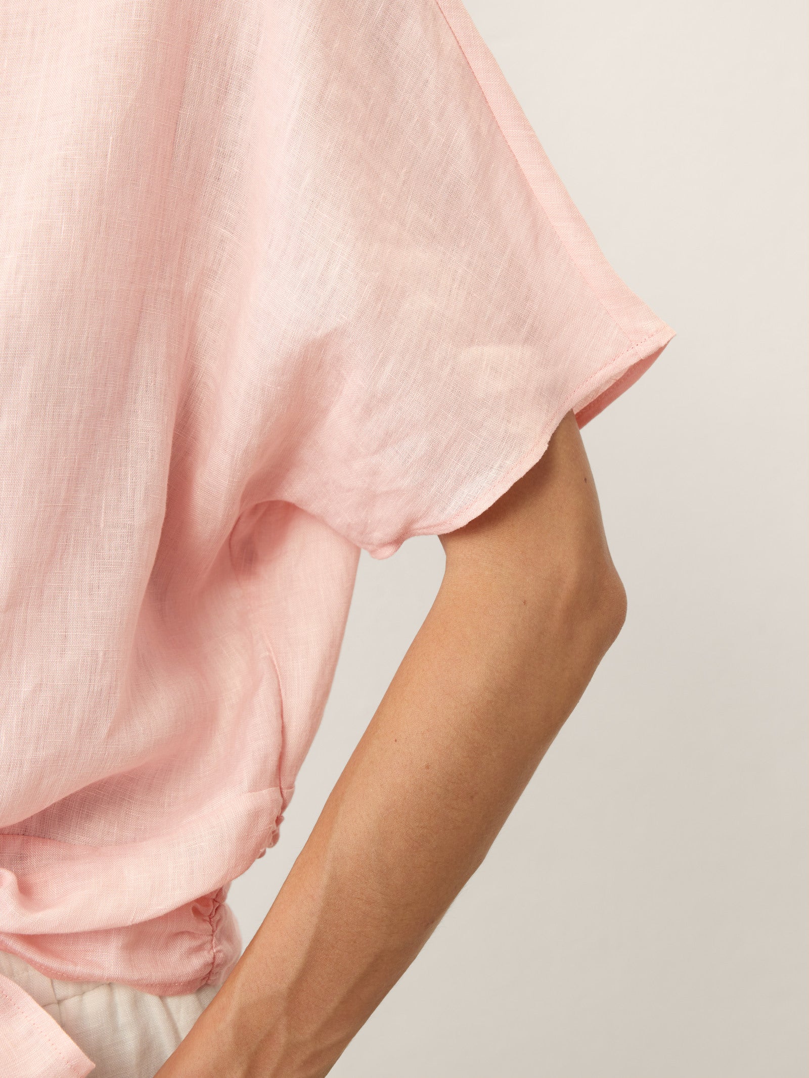 100% Linen Tie Front Drop Shoulder Top PAULA DestGlow
