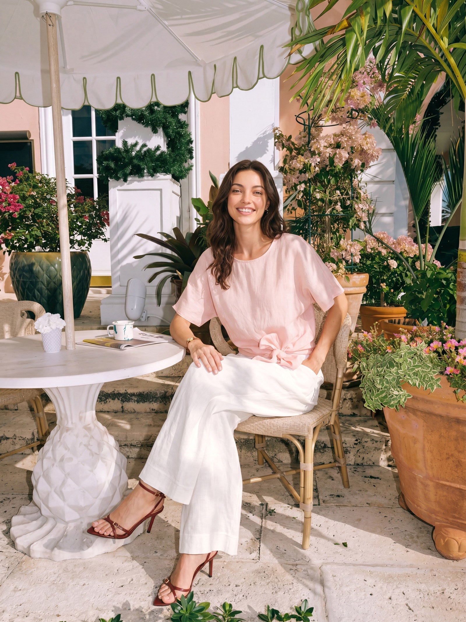 100% Linen Tie Front Drop Shoulder Top PAULA by LINTICO
