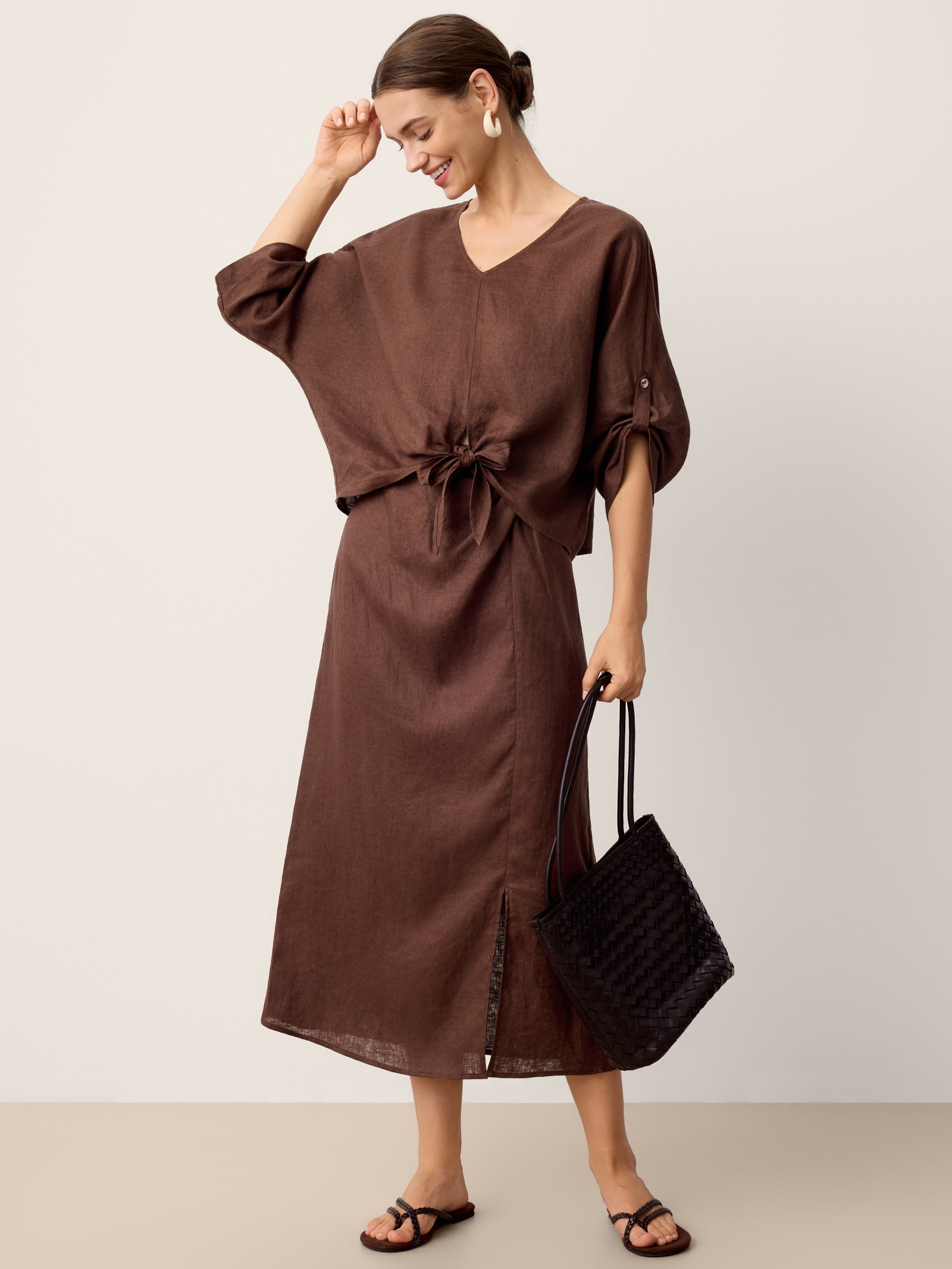 100% Linen Twist-Hem Batwing Top LAVENA by LINTICO