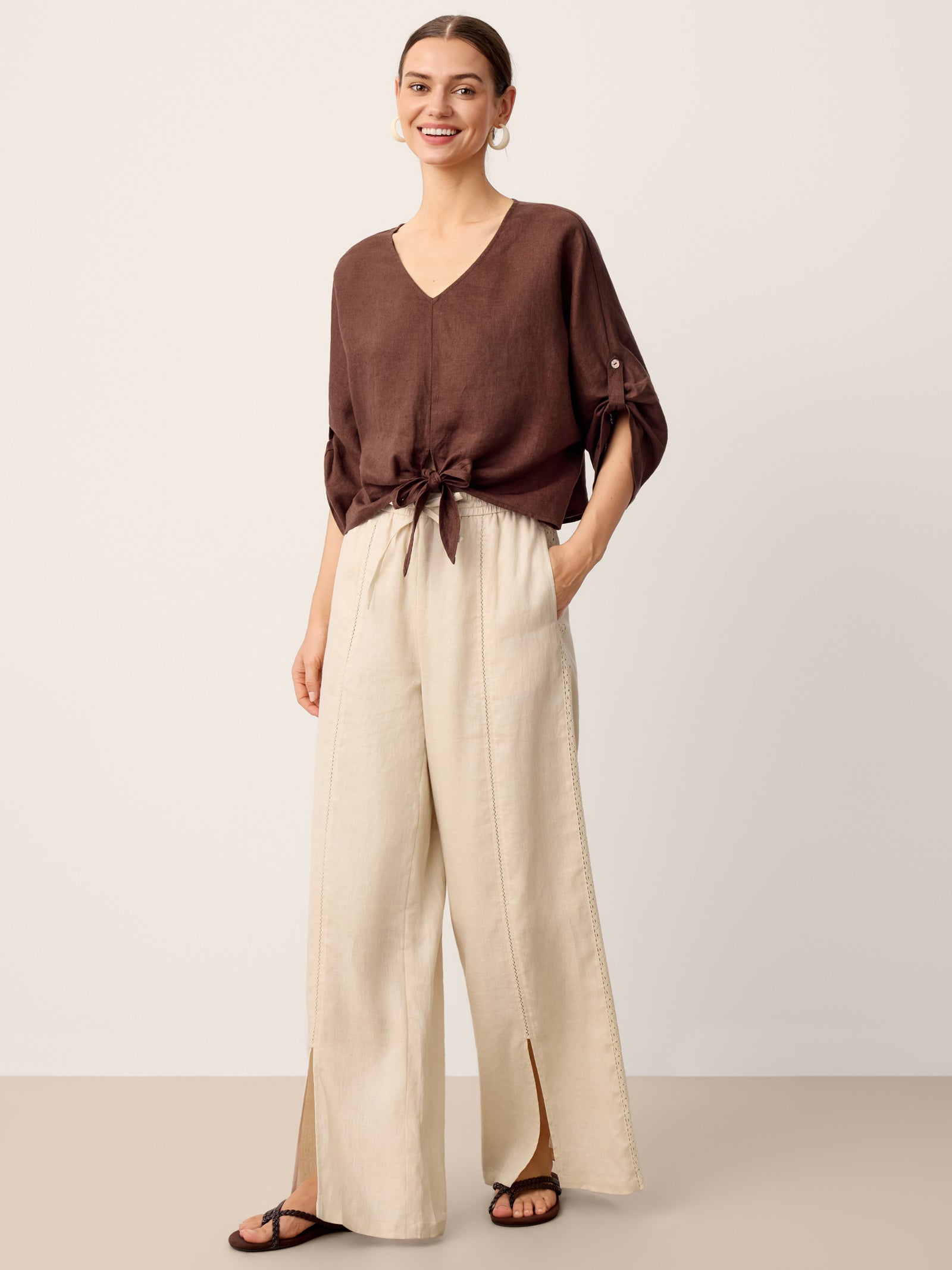 100% Linen Twist-Hem Batwing Top LAVENA by LINTICO