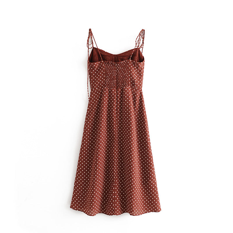 Early Spring Retro Dots High Waist Sexy Side Split Lower Hem Lace Strap Dress Large Swing Dress by Ragazza