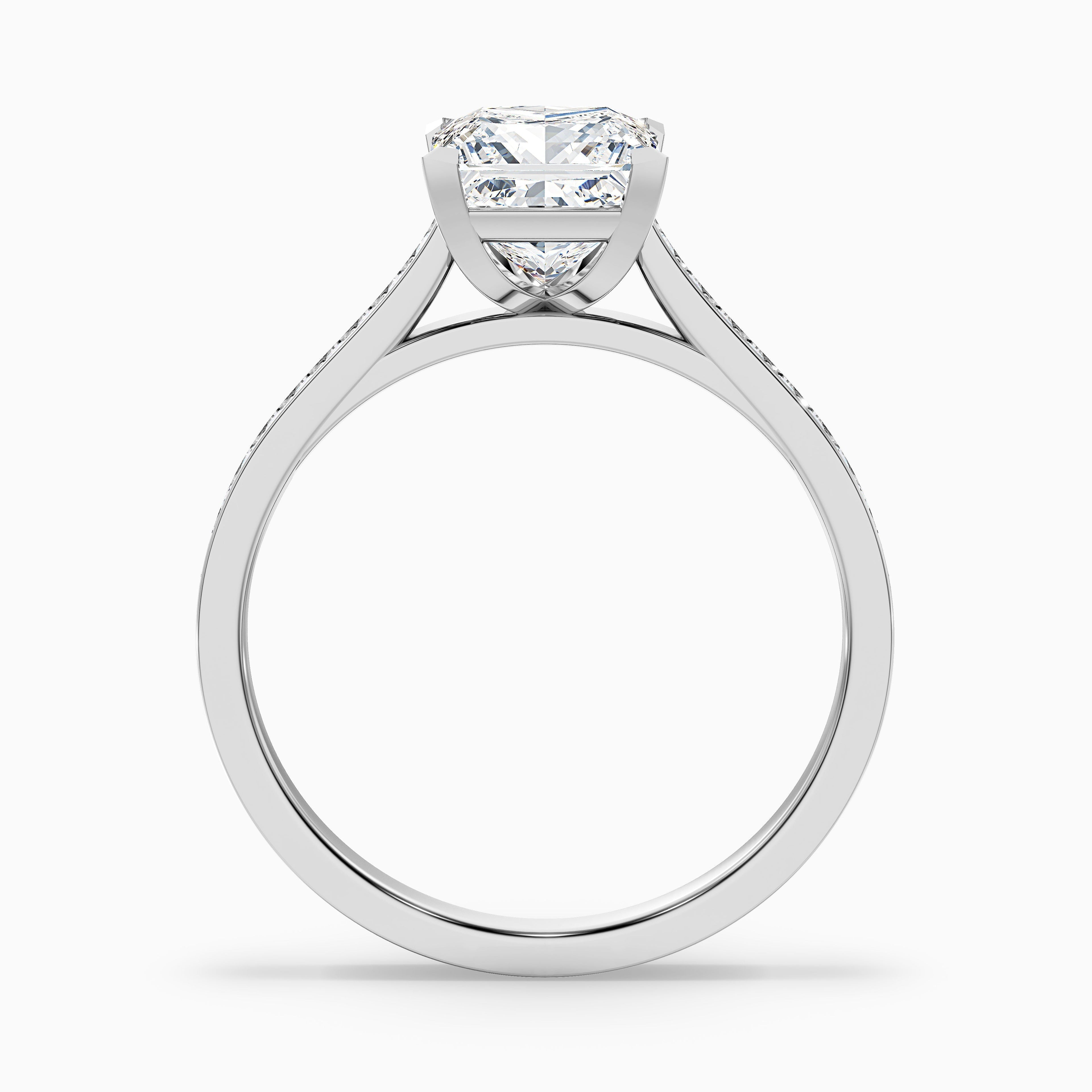 Ava 2 Carat Princess Cut Side Stone Pave Moissanite Engagement Ring in 925 Sterling Silver