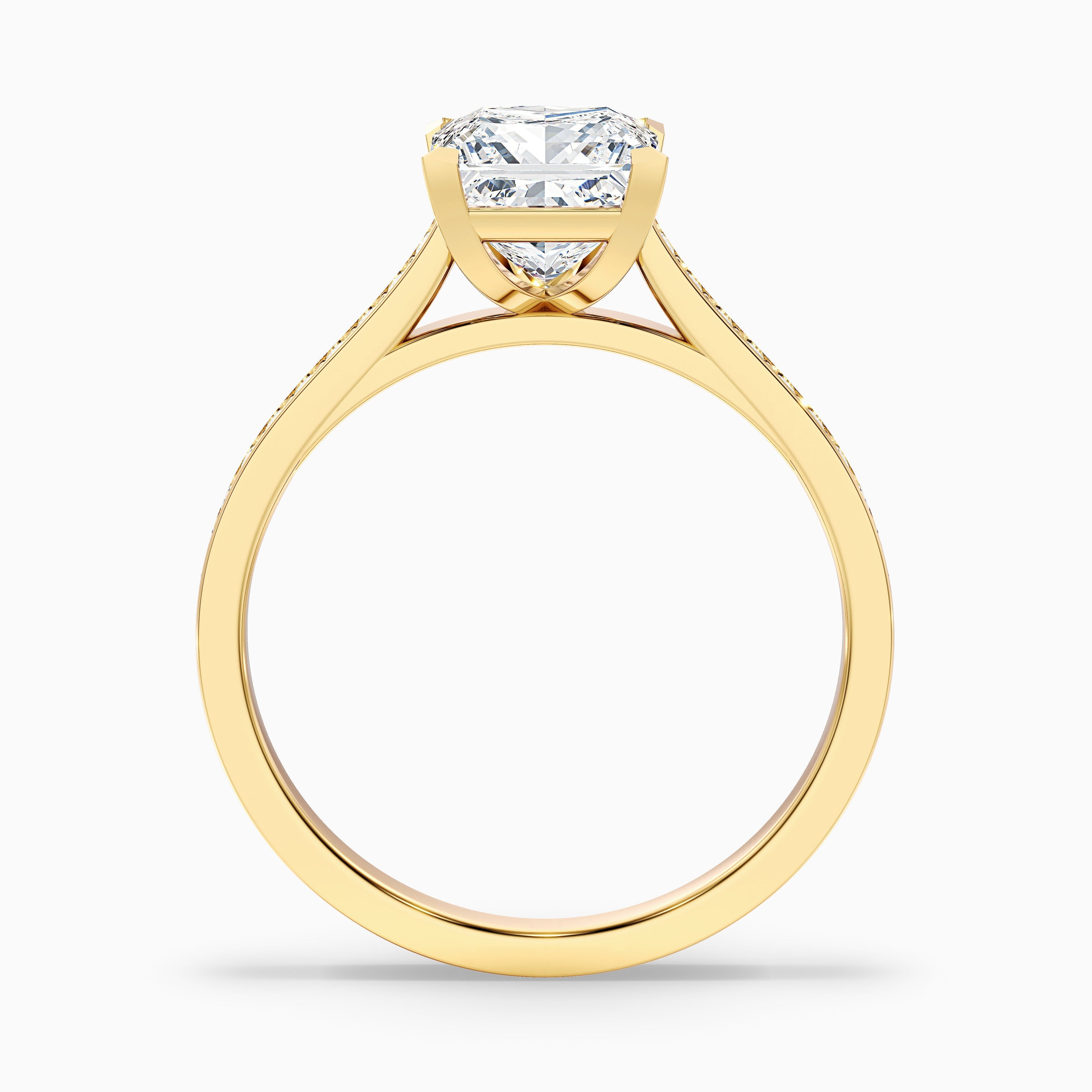 Ava 3 Carat Princess Cut Side Stone Pave Moissanite Engagement Ring in 925 Sterling Silver