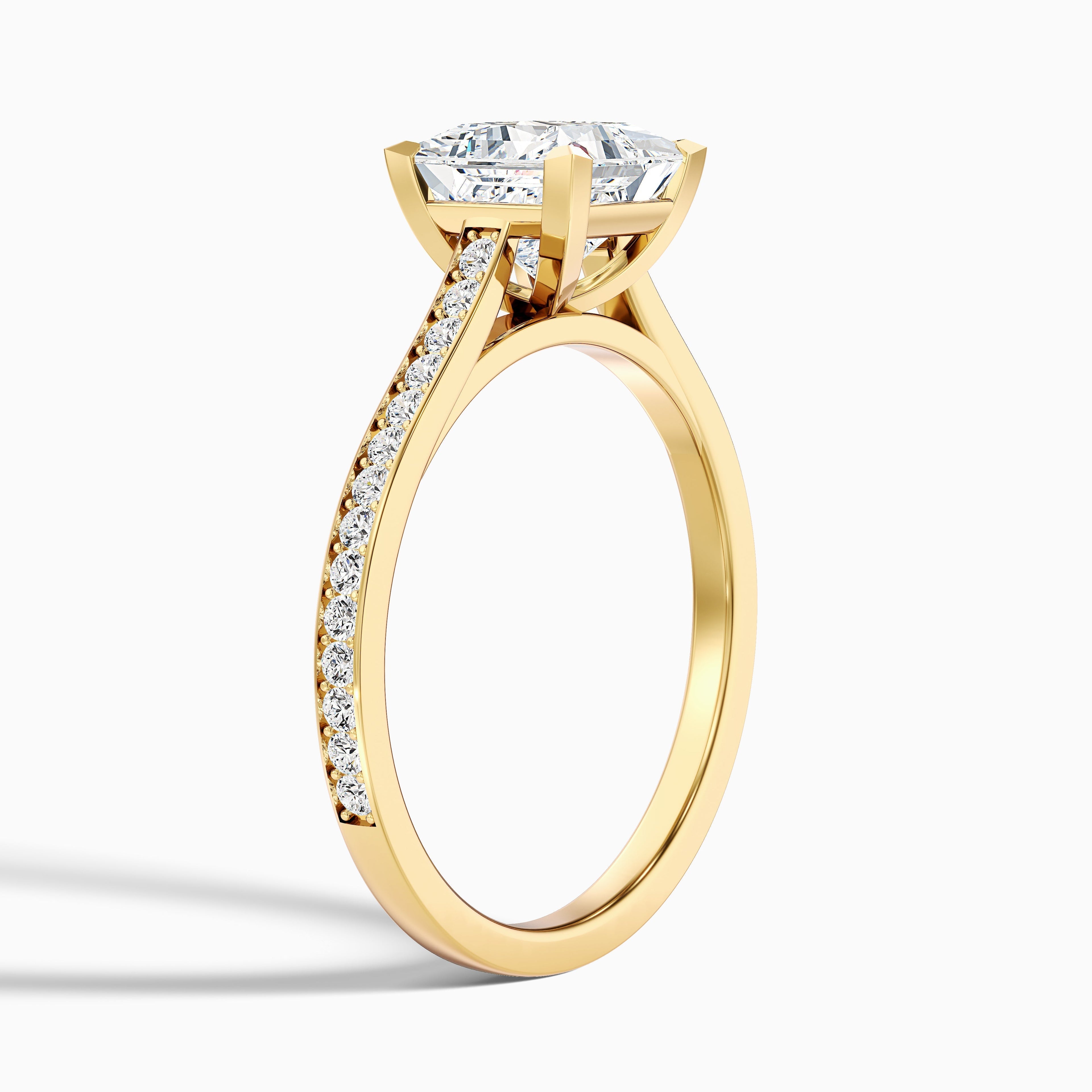 Pearl 1 Carat Princess Cut Side Stone Pave Lab Grown Diamond Ring in 18k Yellow Gold DestGlow