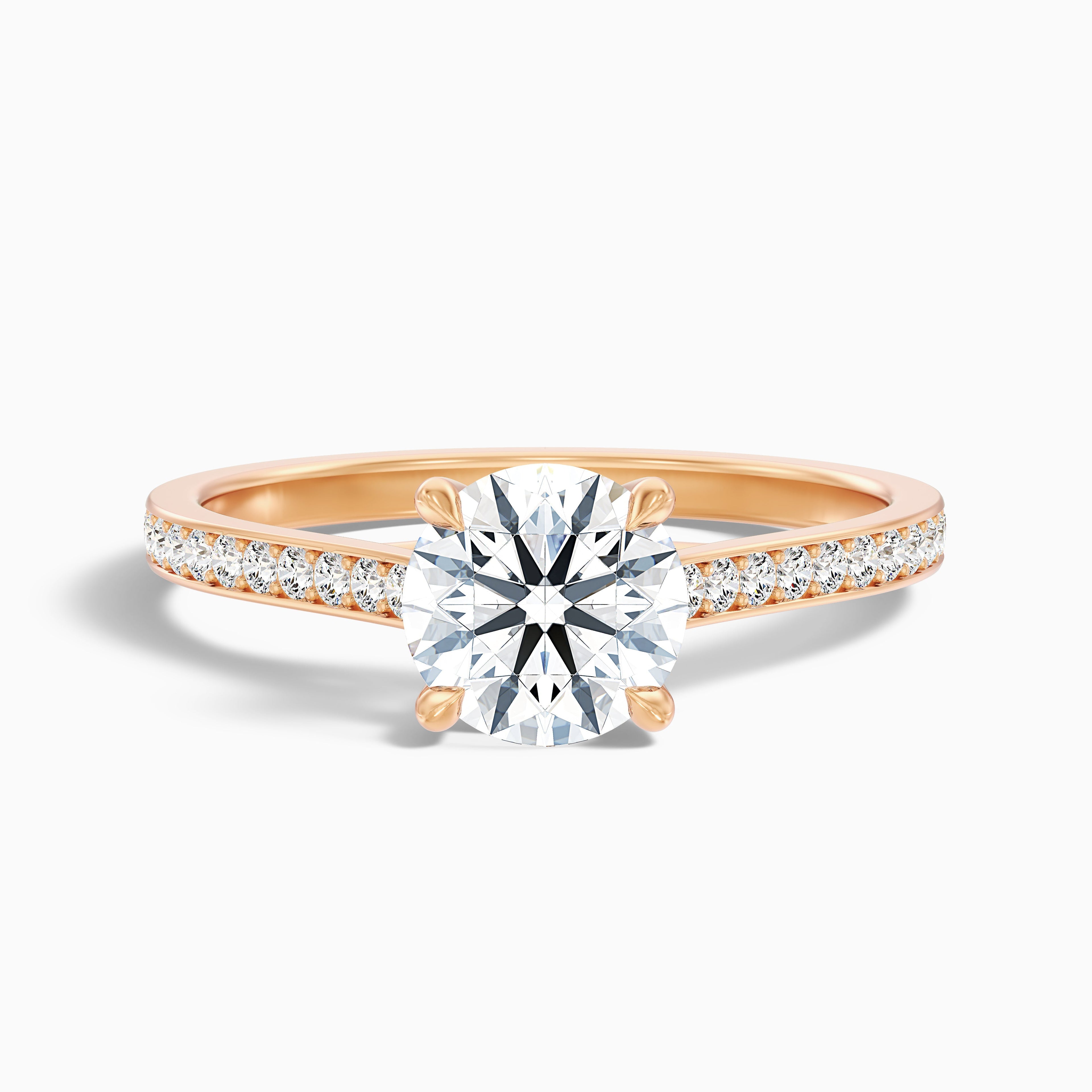 Elma 2.5 Carat Round Side Stone Pave Lab Grown Diamond Ring in 10k Rose Gold DestGlow