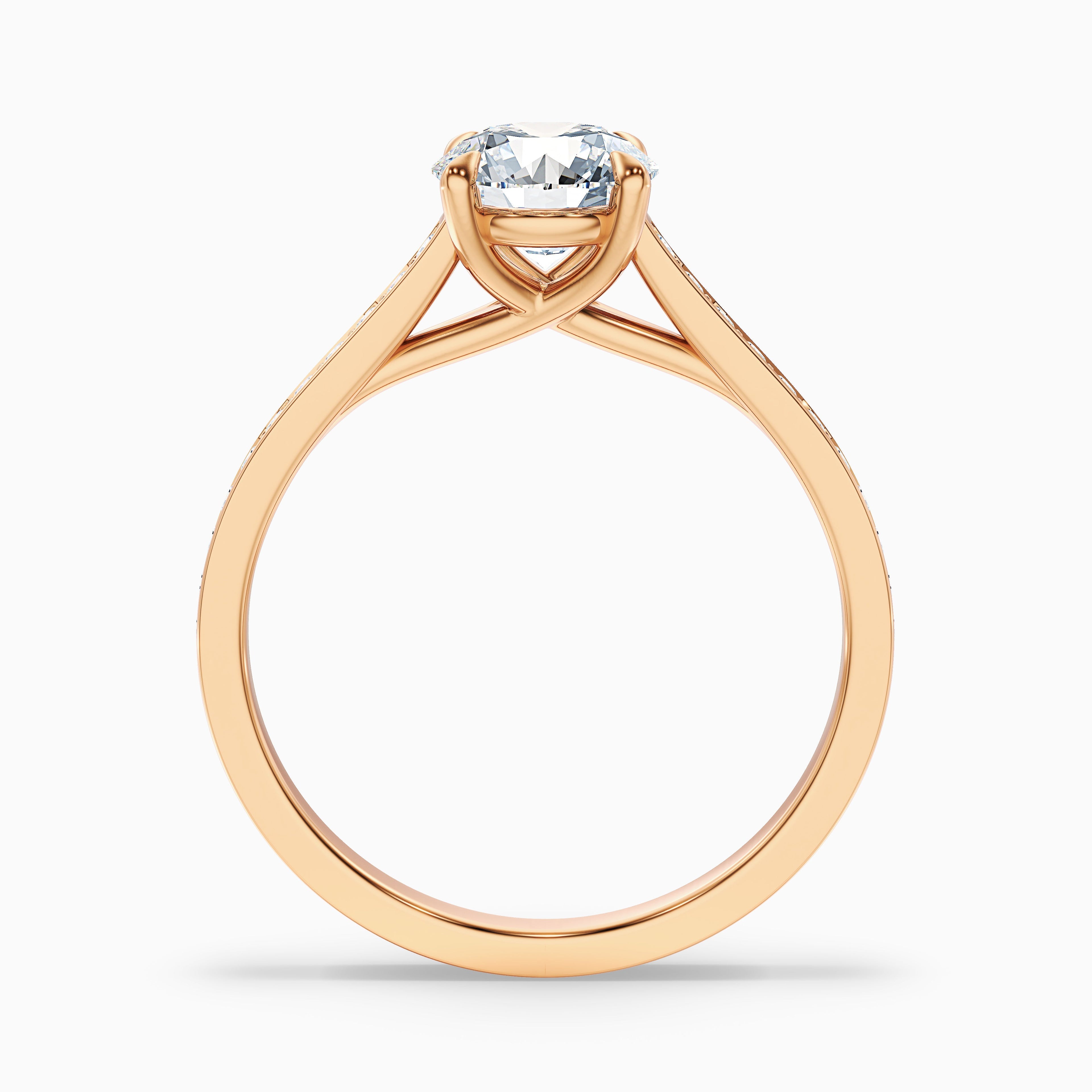 Kate 2.5 Carat Round Side Stone Pave Moissanite Engagement Ring in 18k Rose Gold