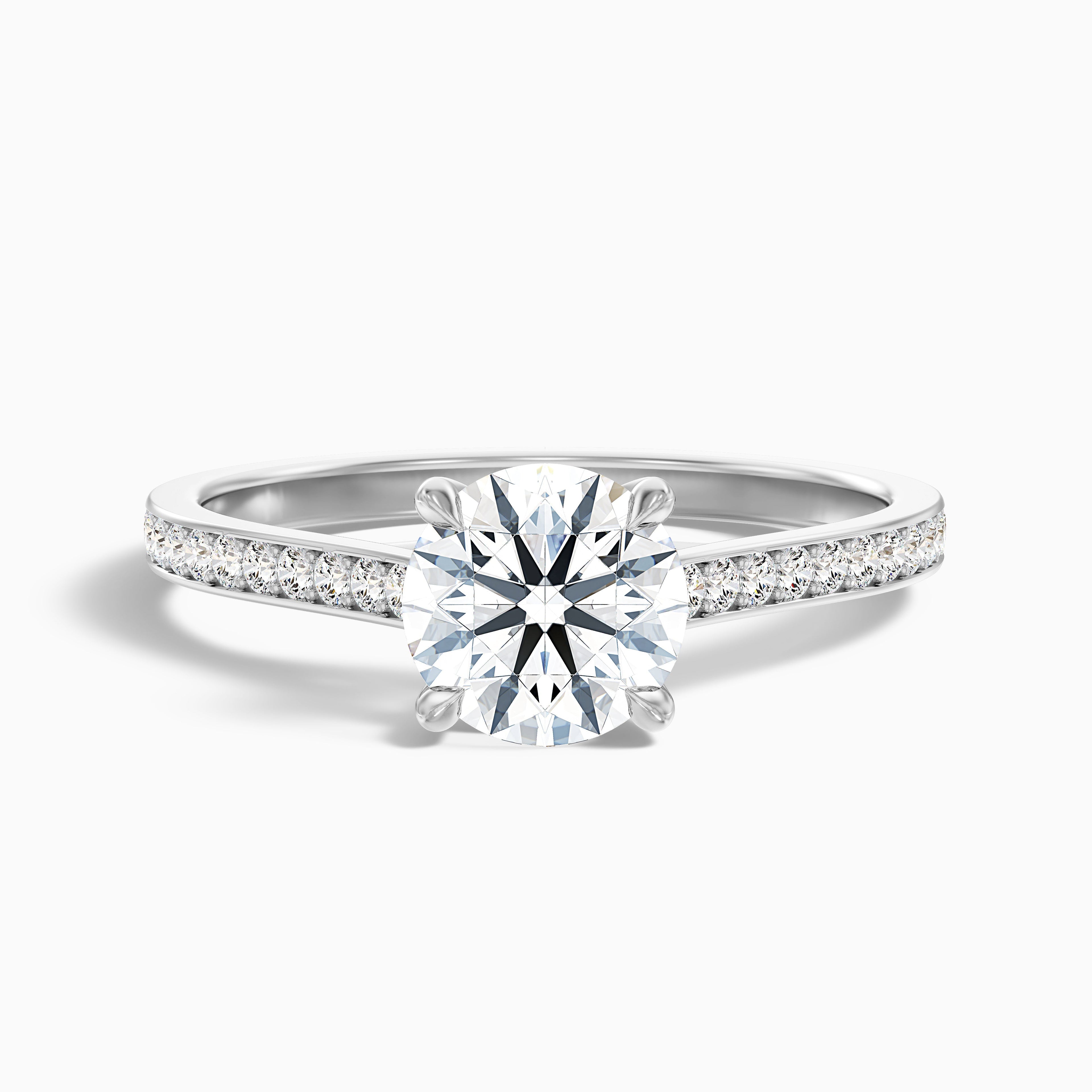 Kate 3 Carat Round Side Stone Pave Moissanite Engagement Ring in 18k Yellow Gold
