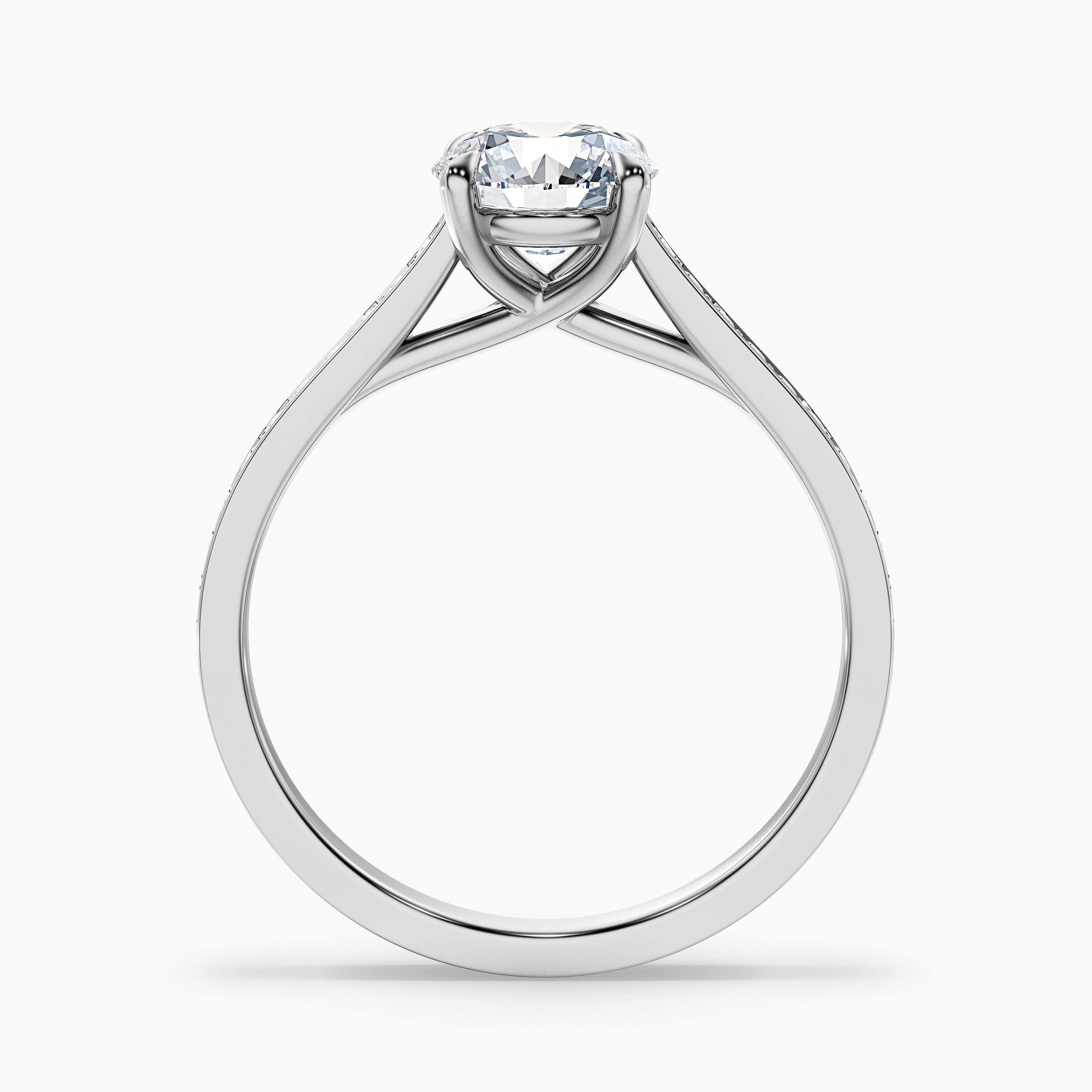 Kate 4 Carat Round Side Stone Pave Moissanite Engagement Ring in 10k White Gold
