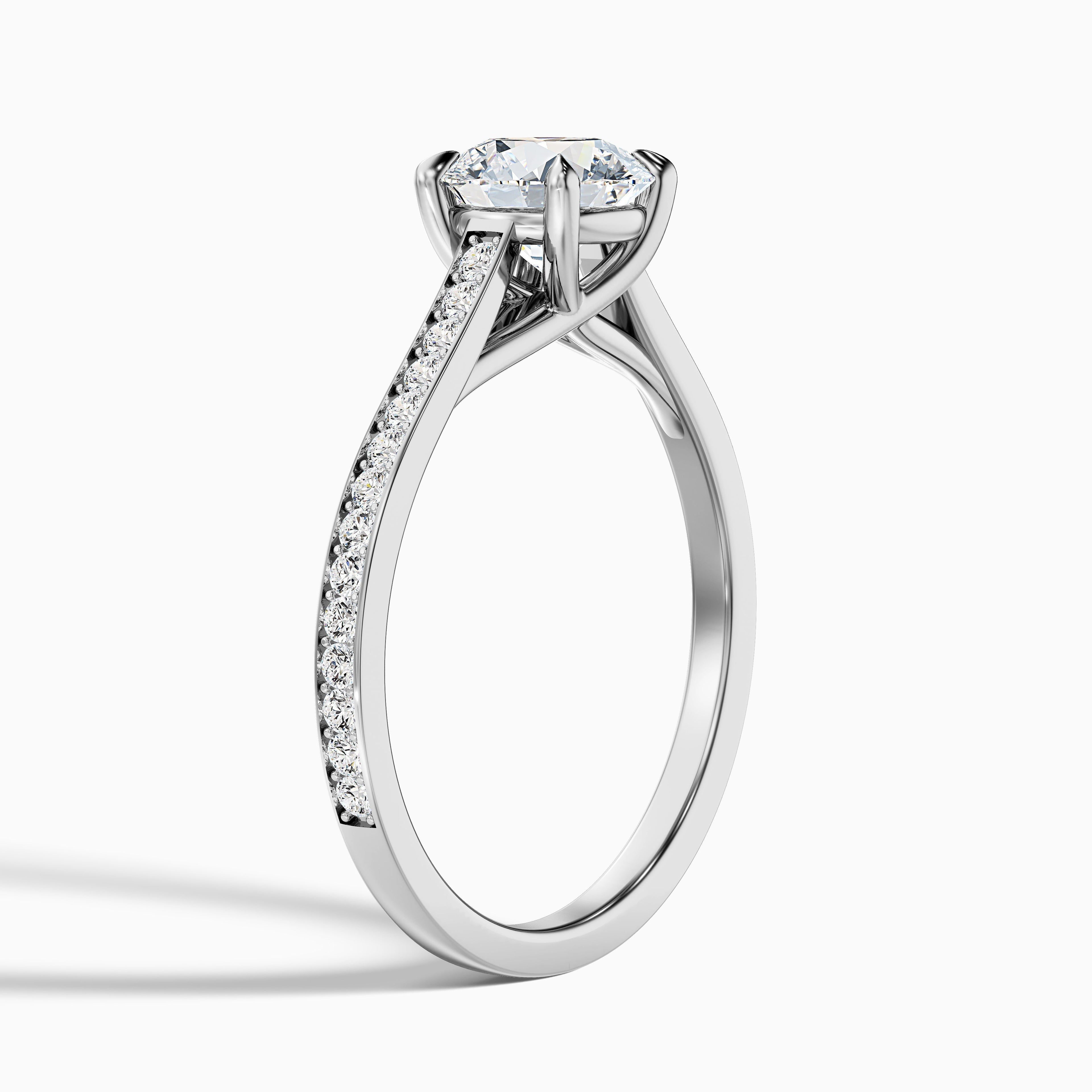 Elma 3 Carat Round Side Stone Pave Lab Grown Diamond Ring in 18k White Gold
