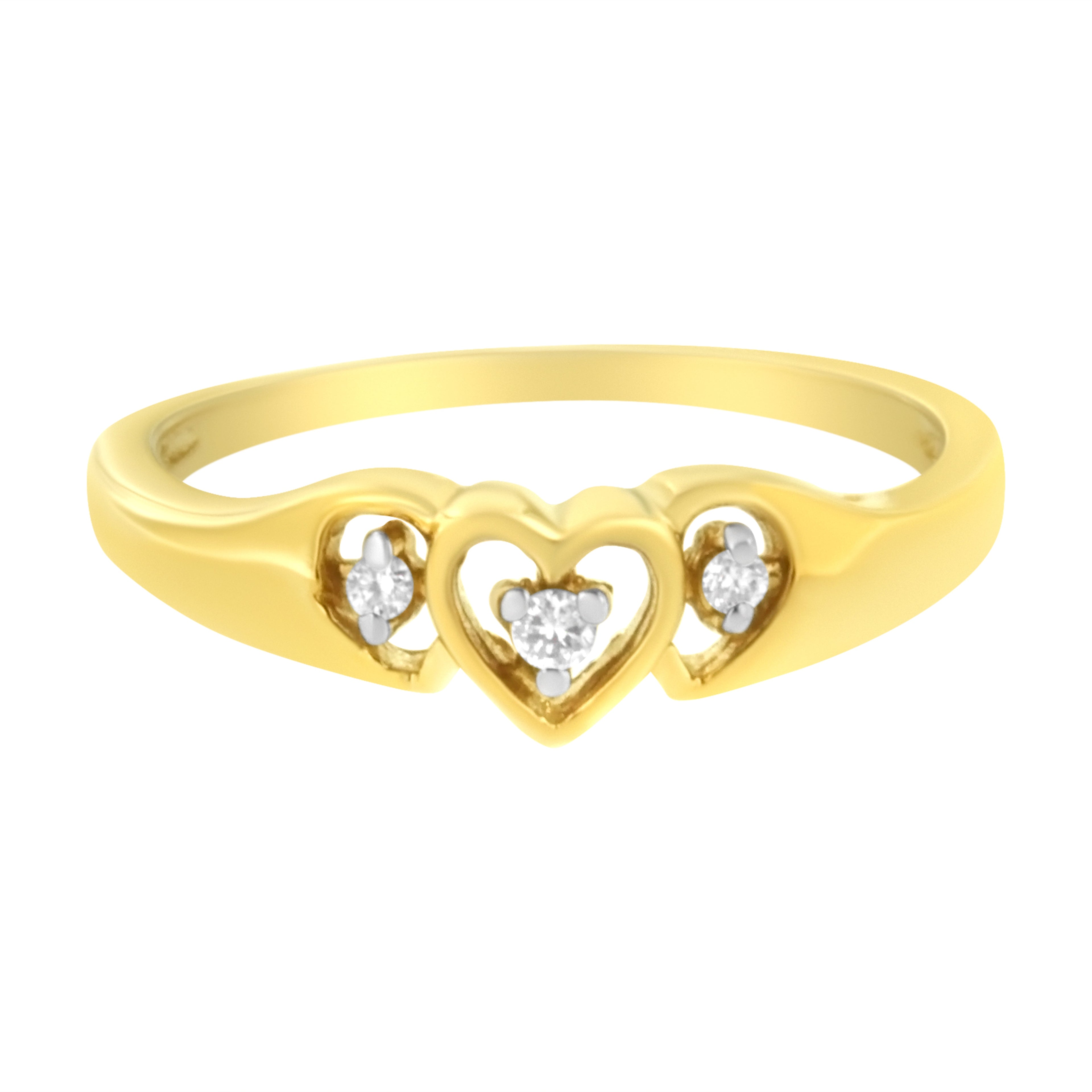 10KT Yellow Gold 1/20 cttw Diamond Triple Heart Diamond Ring (K-L, I1-I2) - Size 7 by Bids.com