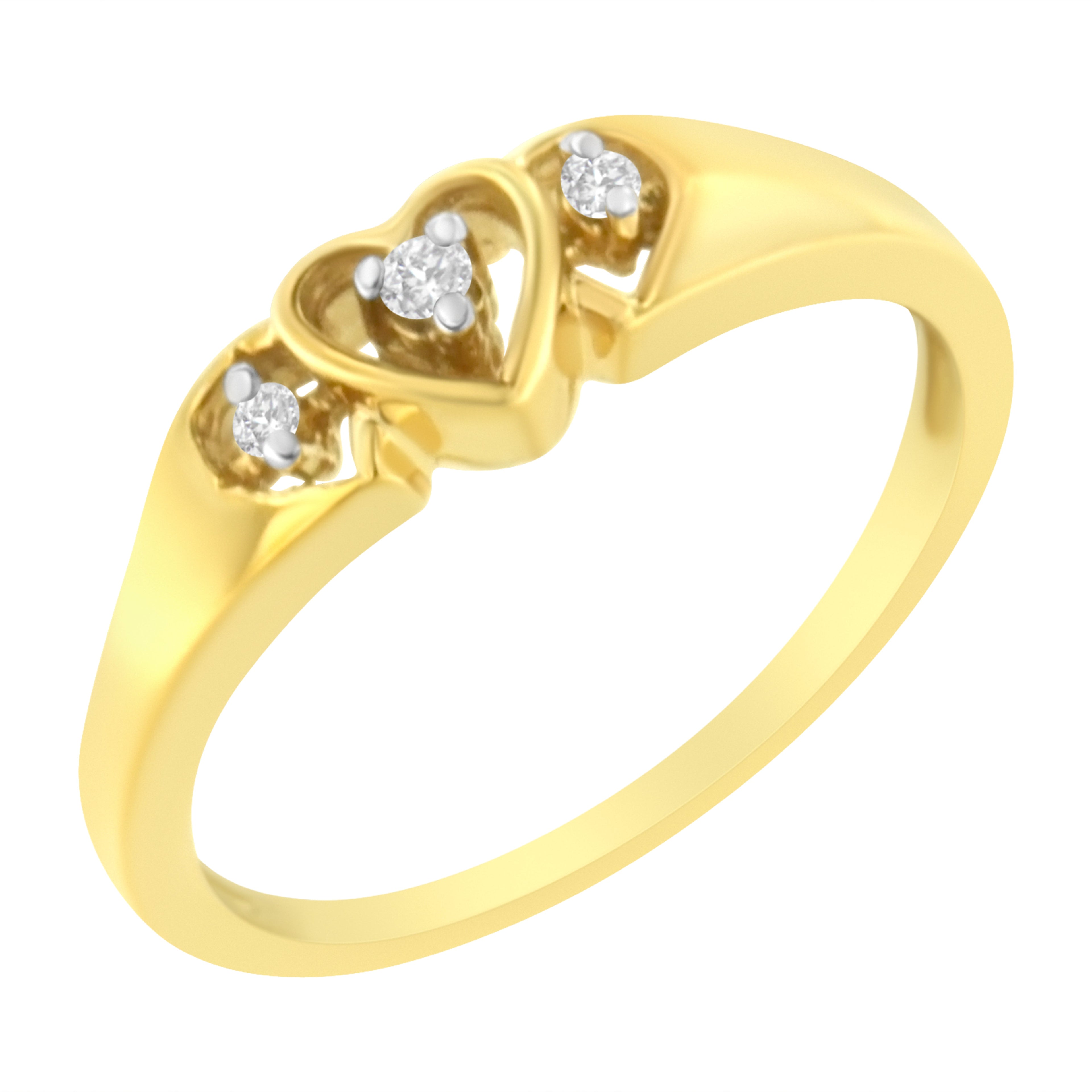 10KT Yellow Gold 1/20 cttw Diamond Triple Heart Diamond Ring (K-L, I1-I2) - Size 7 by Bids.com