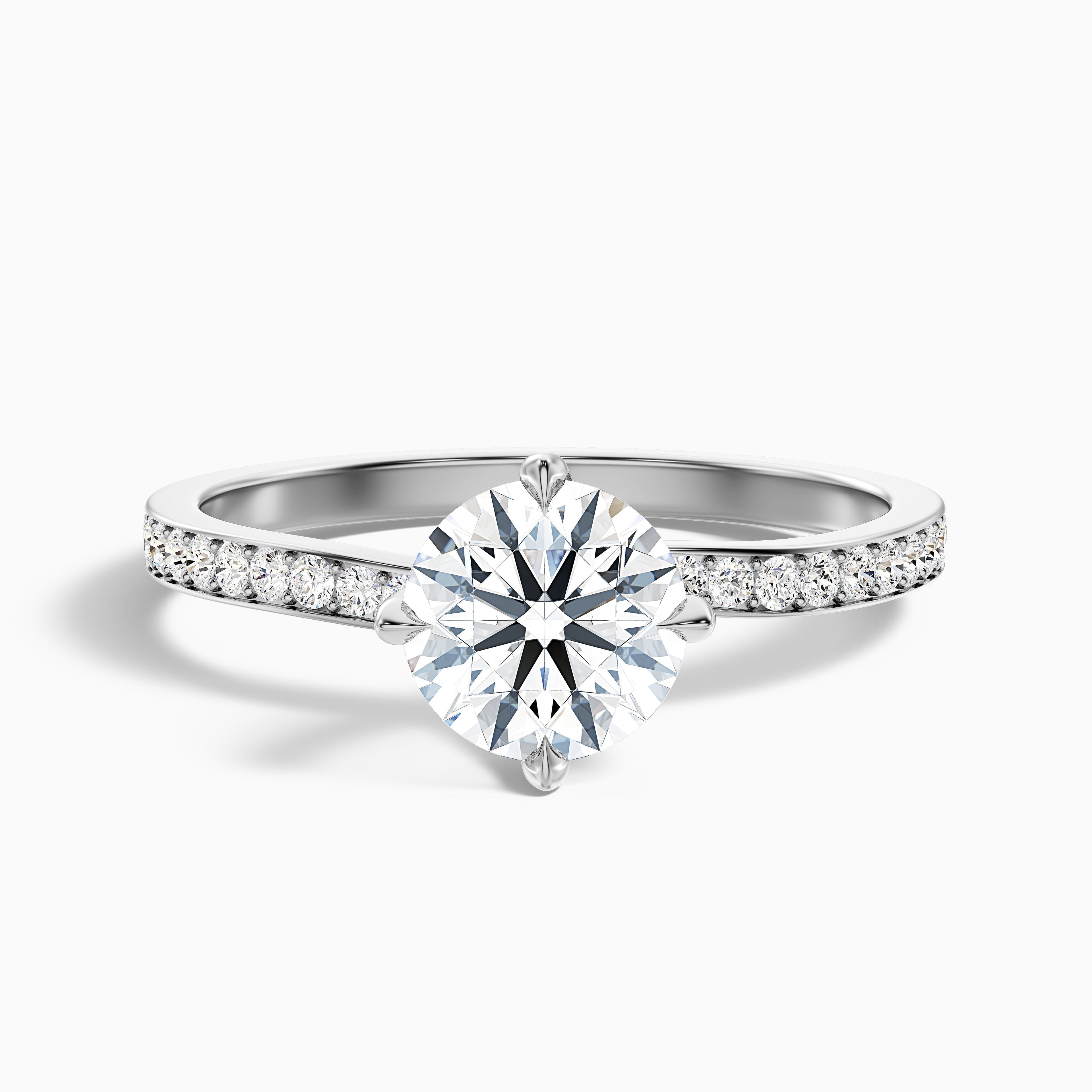 Enni 1.5 Carat Round Side Stone Pave Lab Grown Diamond Ring in 14k Yellow Gold