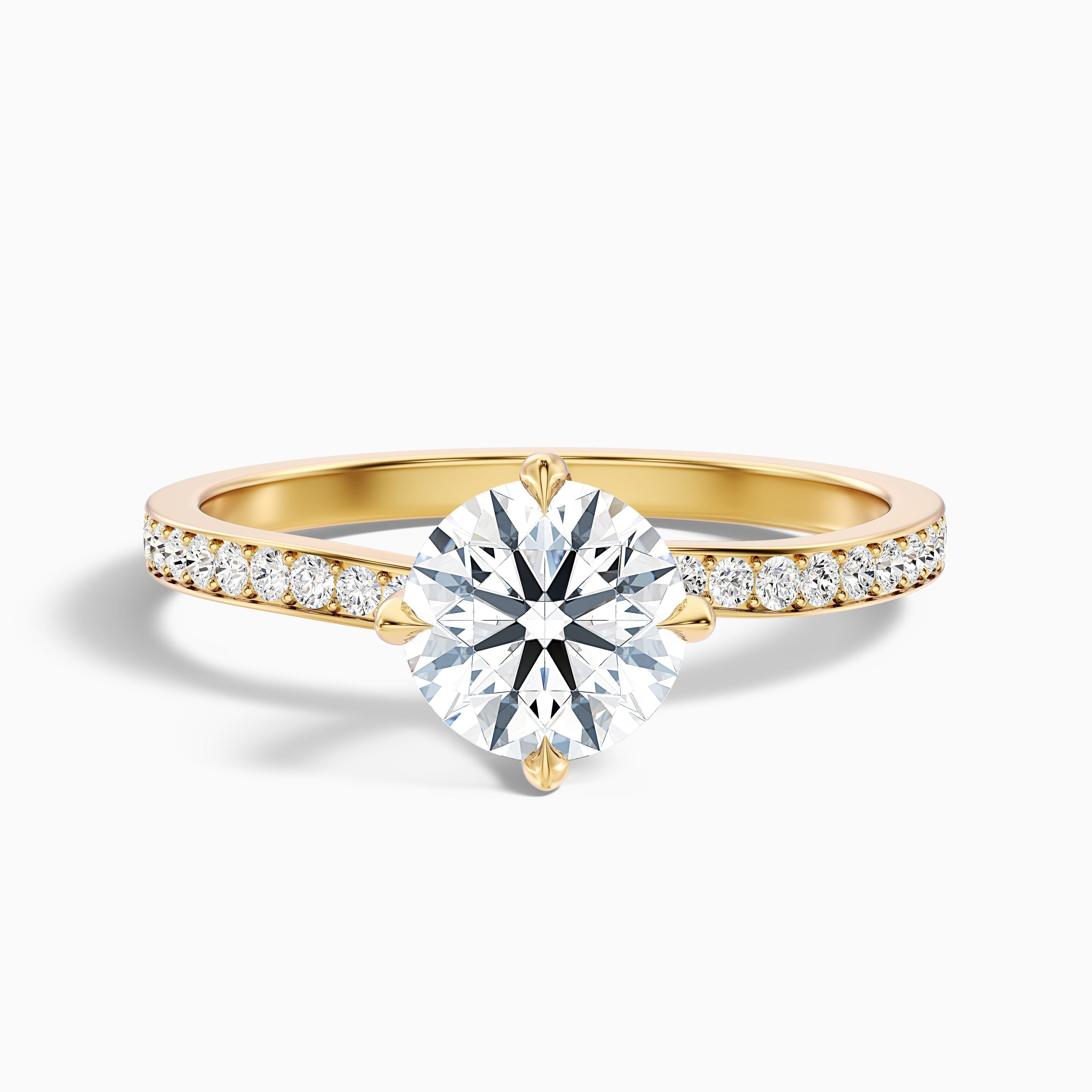 Enni 4 Carat Round Side Stone Pave Lab Grown Diamond Ring in 14k Yellow Gold DestGlow