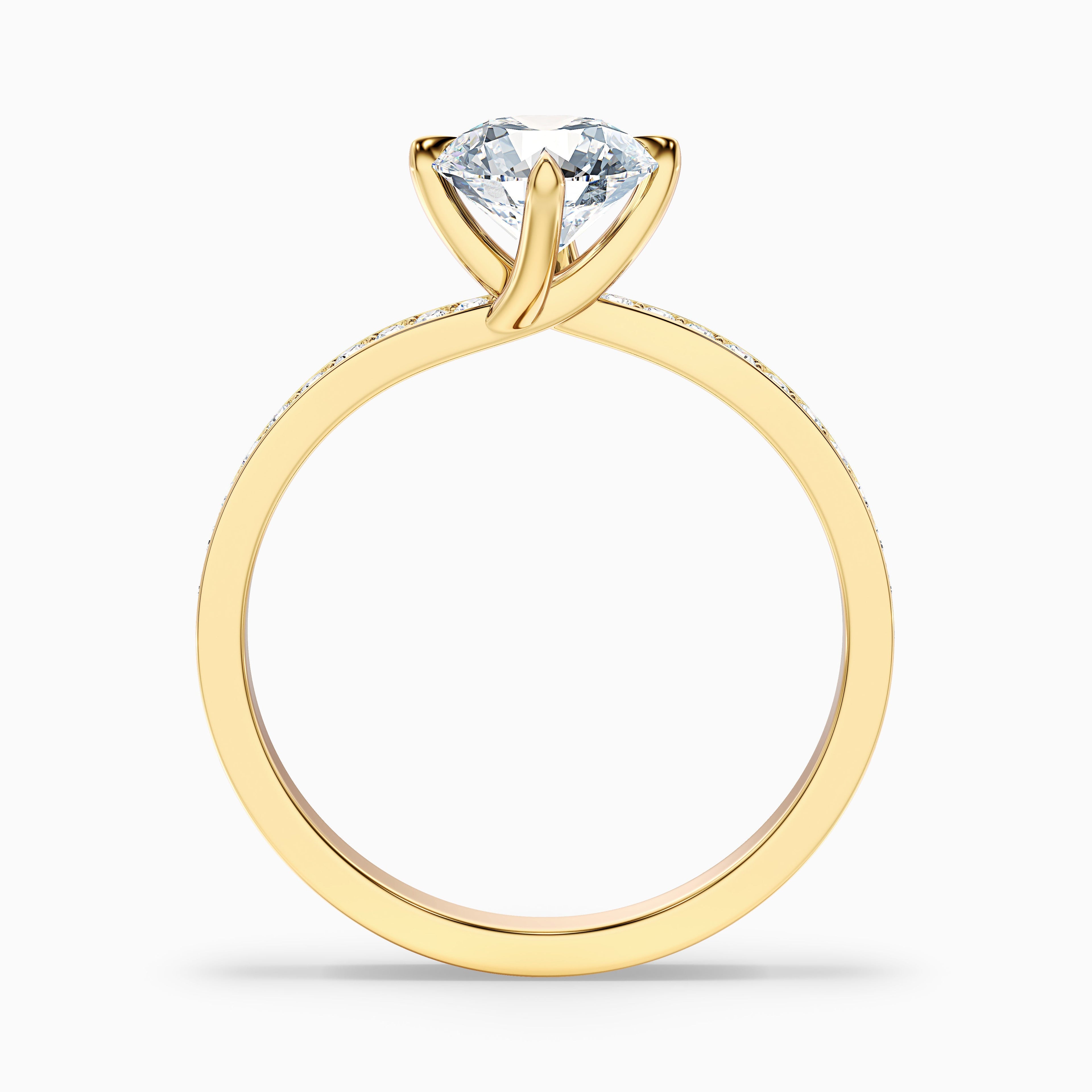Enni 1 Carat Round Side Stone Pave Lab Grown Diamond Ring in 10k White Gold