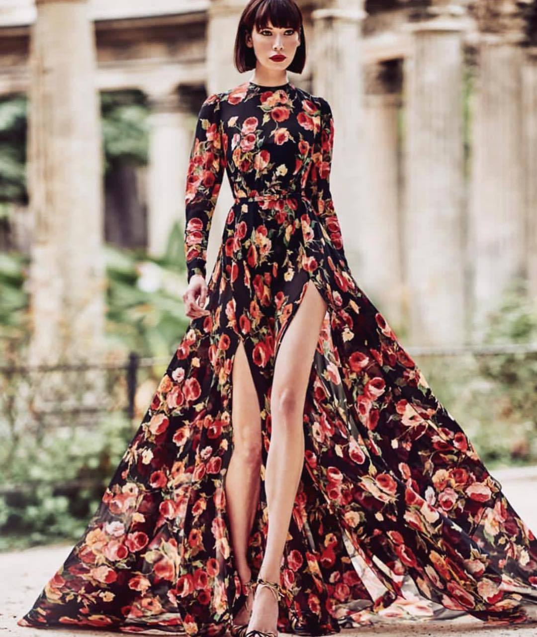 Women Clothing Print Large Swing Dress Slit Fashionable Maxi Dress Beach Dress by Ragazza
