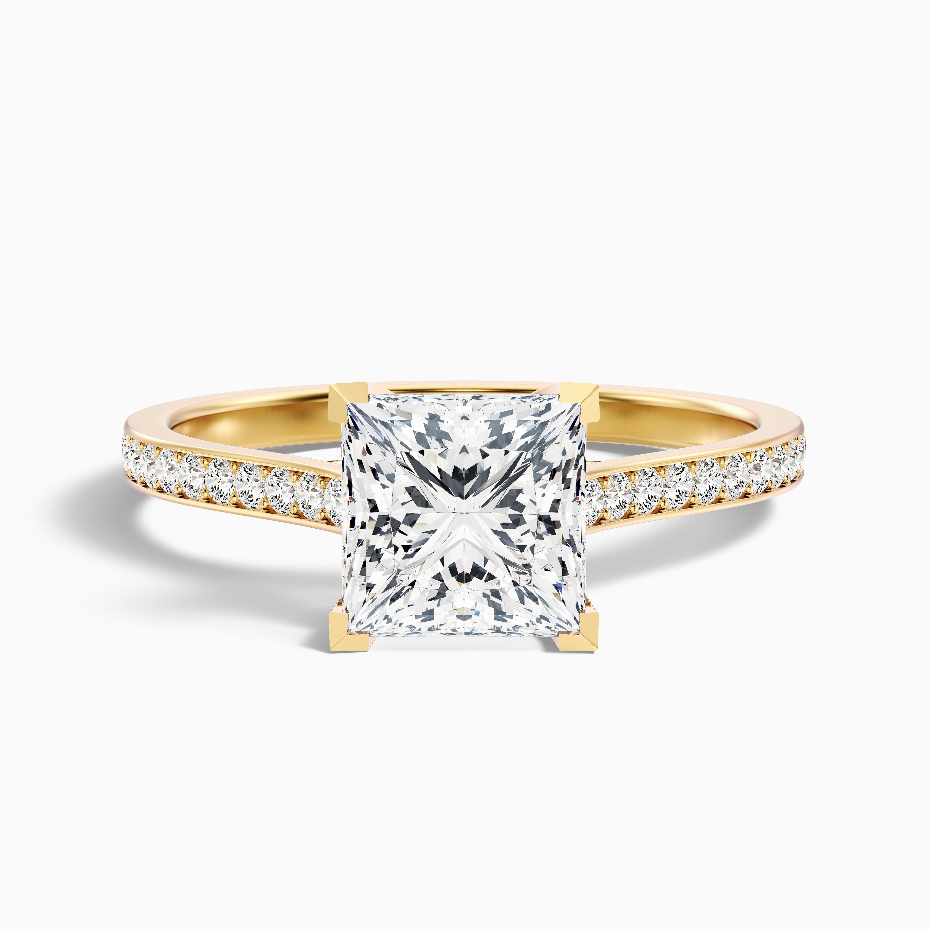 Asta 2.5 Carat Princess Cut Side Stone Pave Lab Grown Diamond Ring in 14k White Gold DestGlow