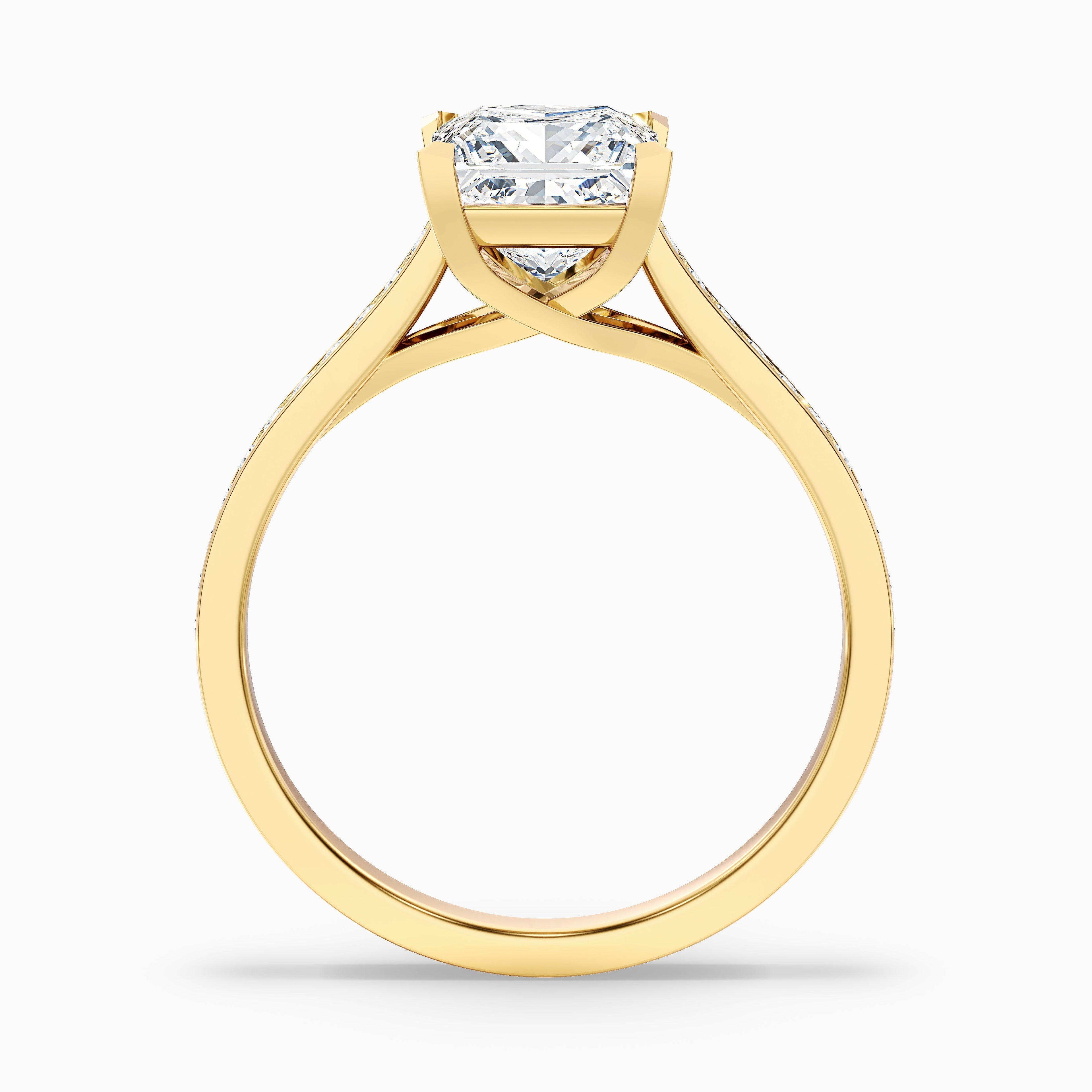 Asta 4 Carat Princess Cut Side Stone Pave Lab Grown Diamond Ring in 18k Rose Gold