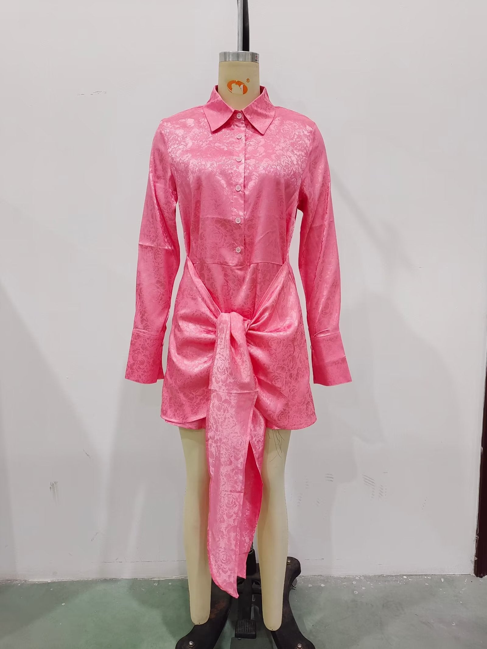 Autumn Women Clothing Surface Jacquard Waist Lace up Office Shirt by Ragazza