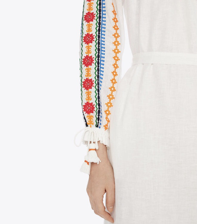 Women Spring And Summer Bohemian Holiday Style Strap Embroidered Tassel Long Sleeve Dress by Ragazza