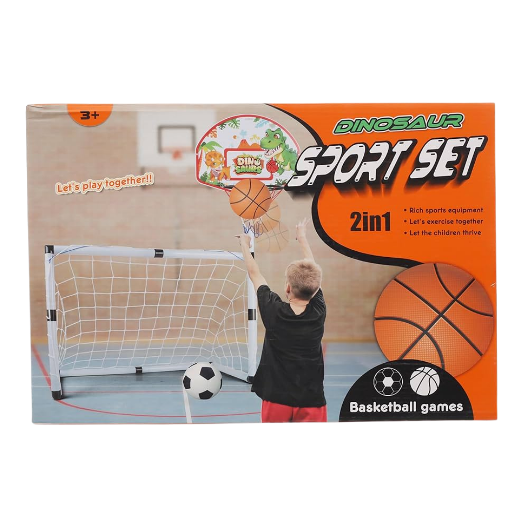 Dinosaur 2-in-1 Basketball Hoop & Soccer Goal Sport Set for Kids DestGlow