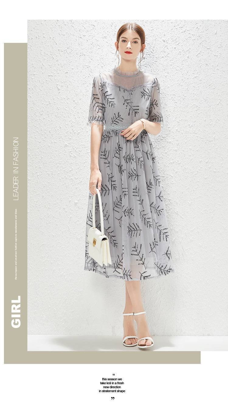 New Grey Gauze Sequin Dress Fashion Lady Temperament Elegant Dress by Ragazza