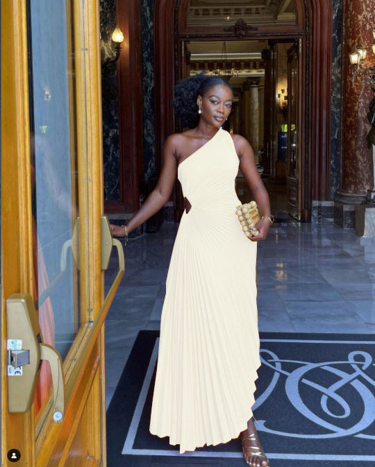 Popular Slim One Shoulder Cutout Pleated Dress by Ragazza