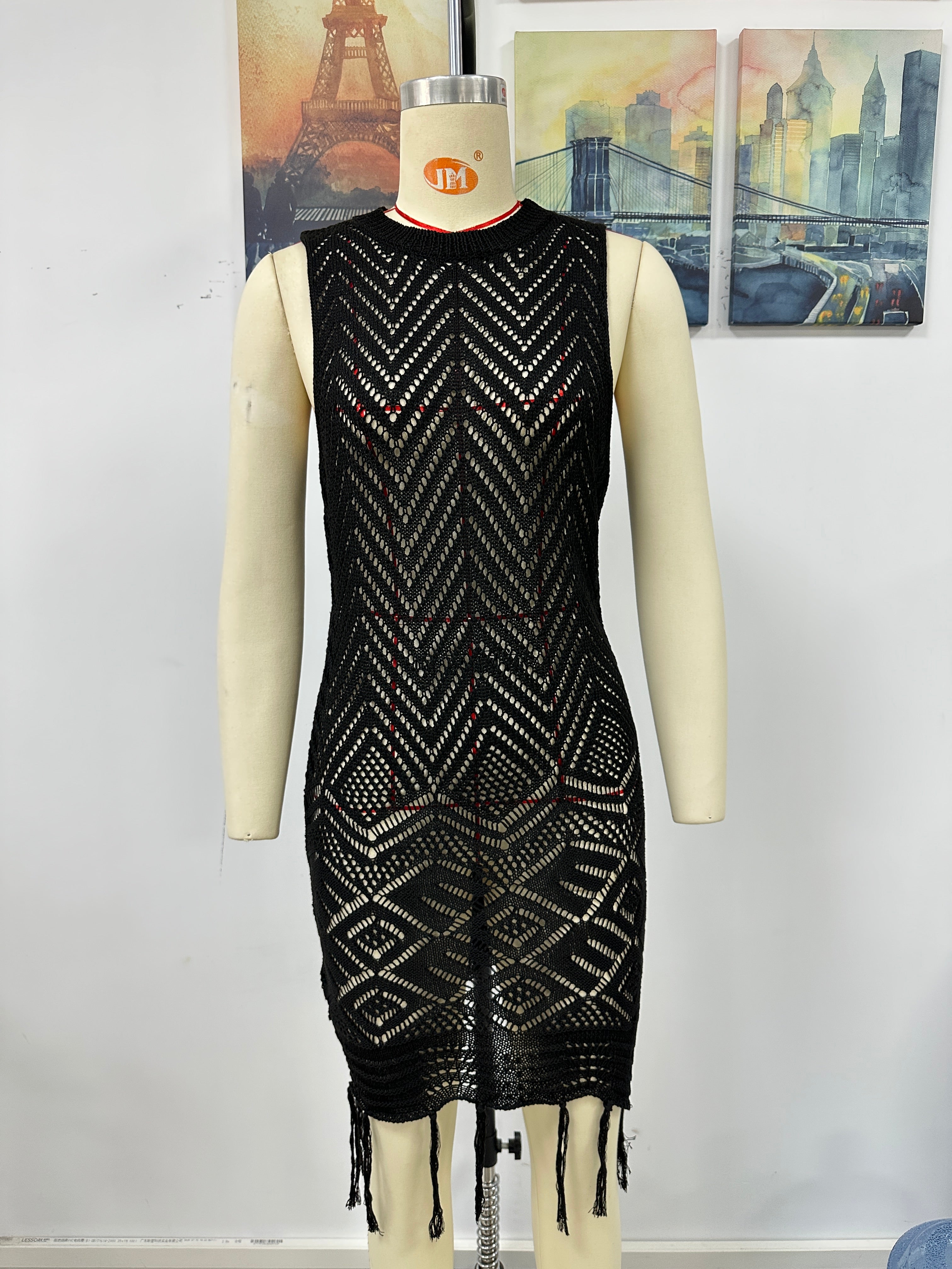 Spring Summer Dress Tassel Hollow Out Cutout Women Knitwear by Ragazza