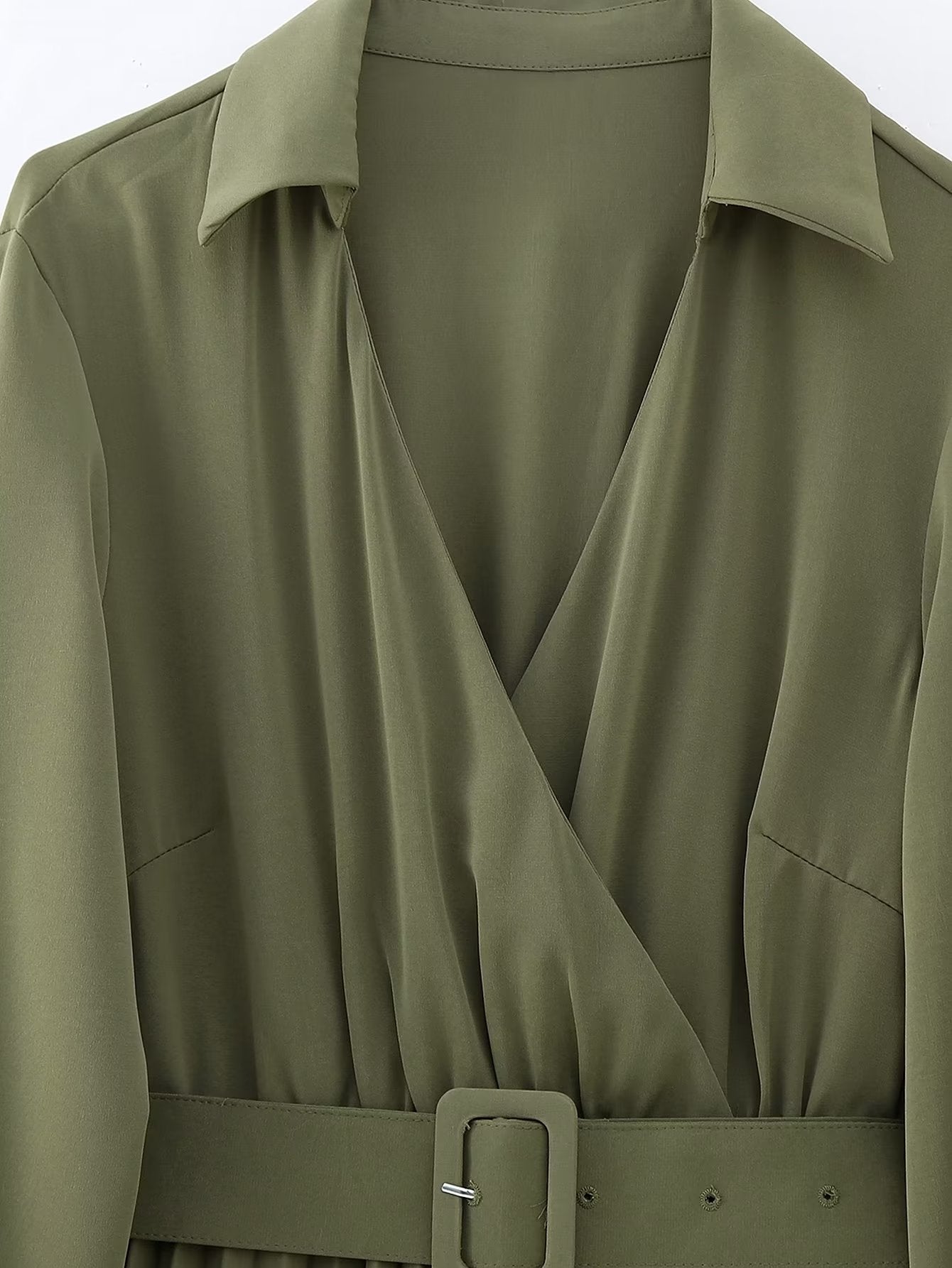 Women Clothing Winter V neck Belt Pleated Dress DestGlow