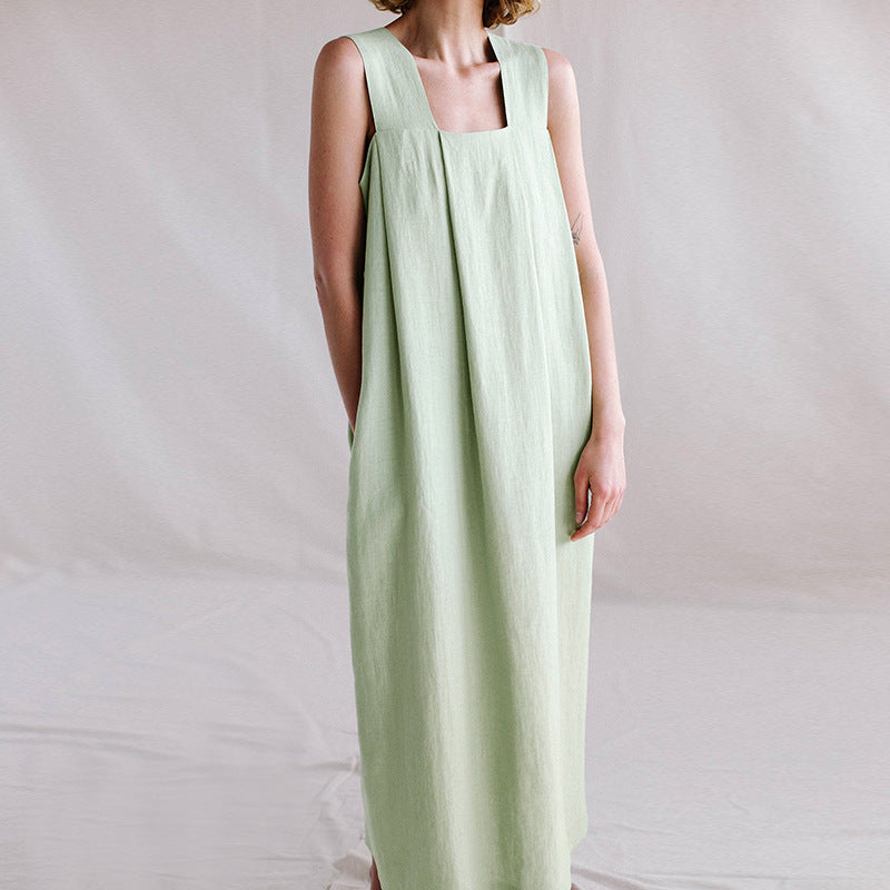 Ramie Sleeveless Maxi Dress Spring Summer French Design Loose Linen Cotton Linen Square Collar Cami Dress by Ragazza