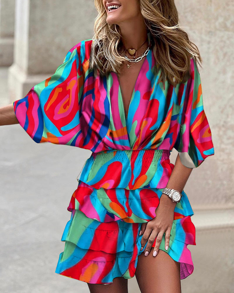 Women Batman Sleeve V Neck Irregular Hem Dress by Ragazza
